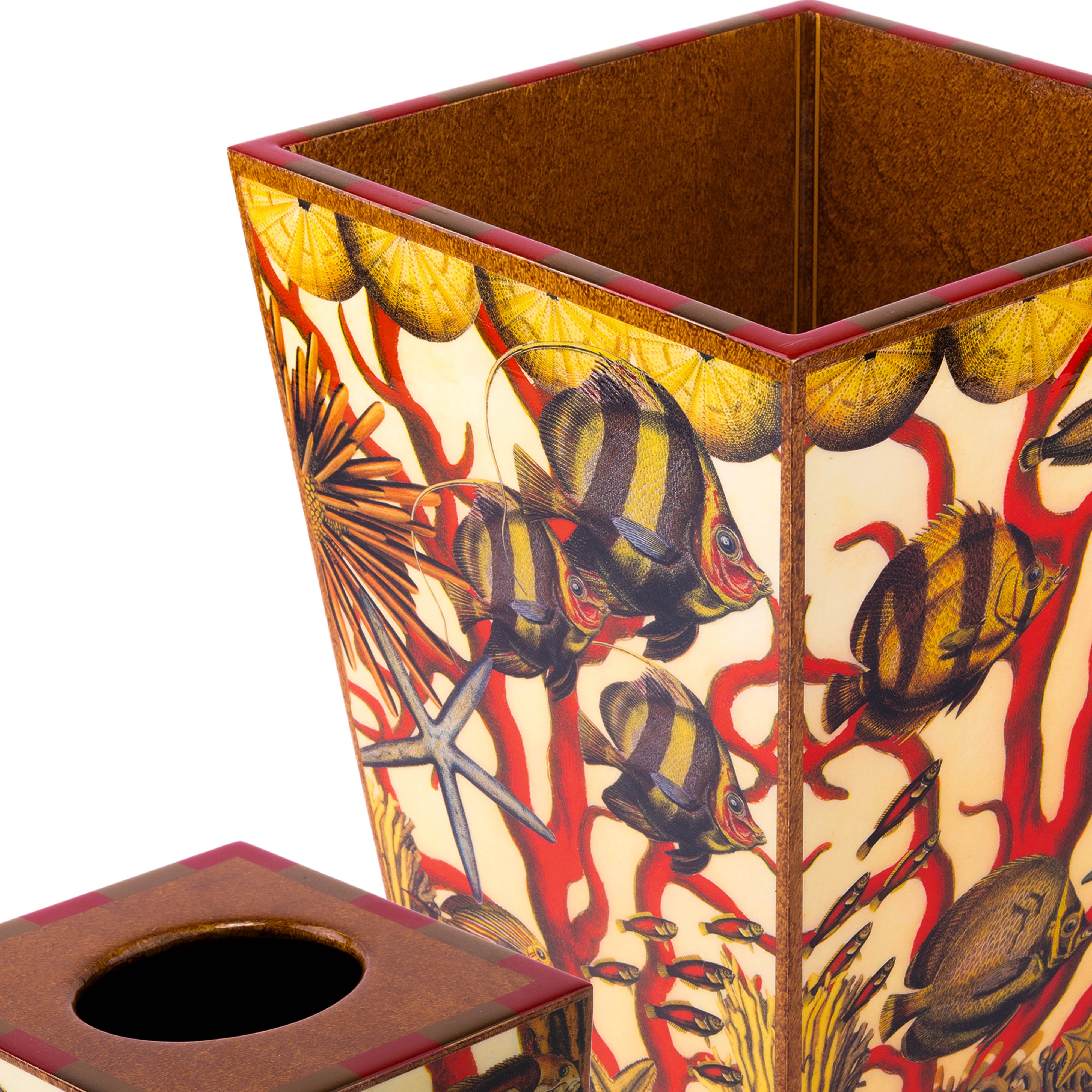 Annie Modica.Set of Wastebasket & Tissue Box Designed with Aquatic Print