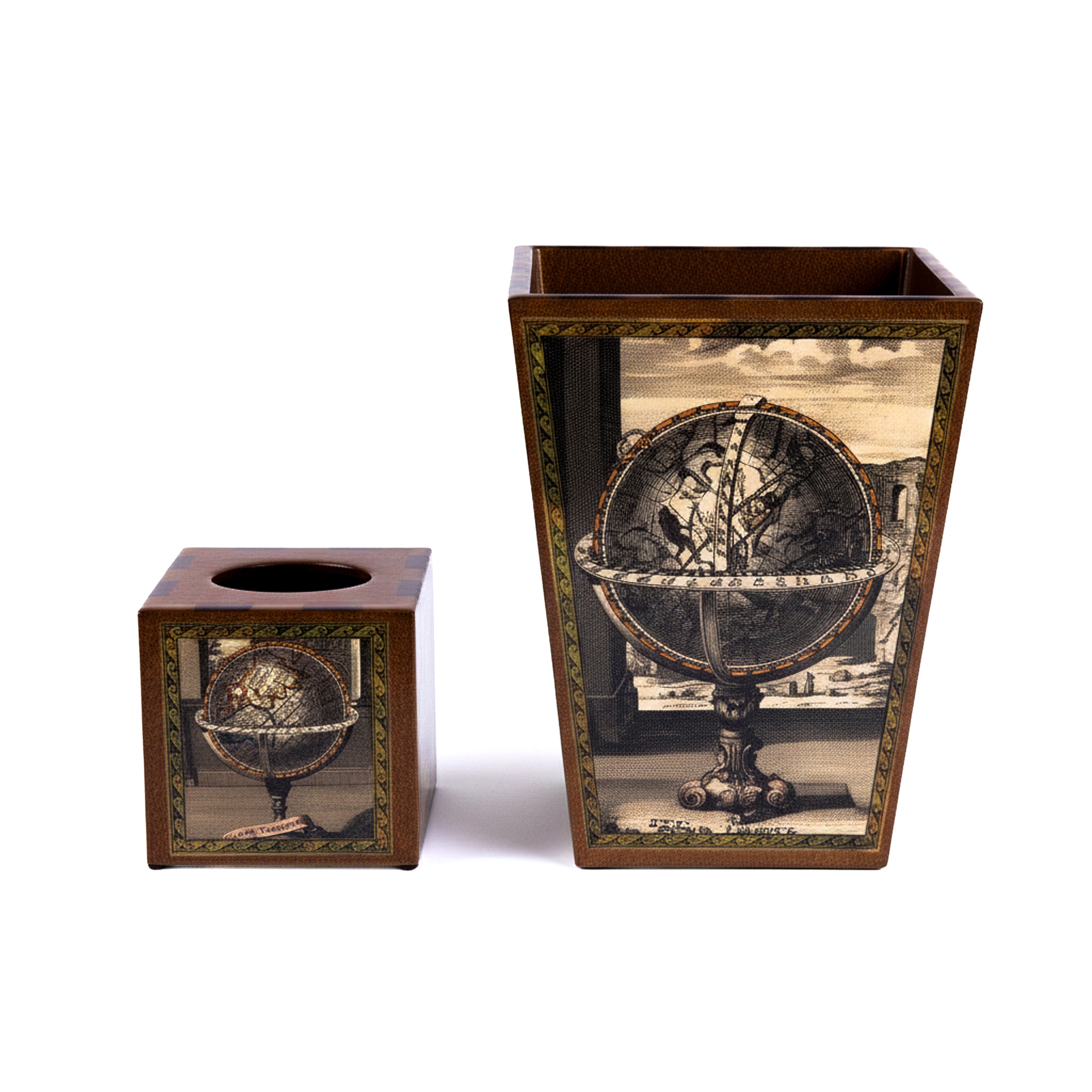 Annie Modica. Set of Wastebasket & Tissue Box Designed with Globe Prints