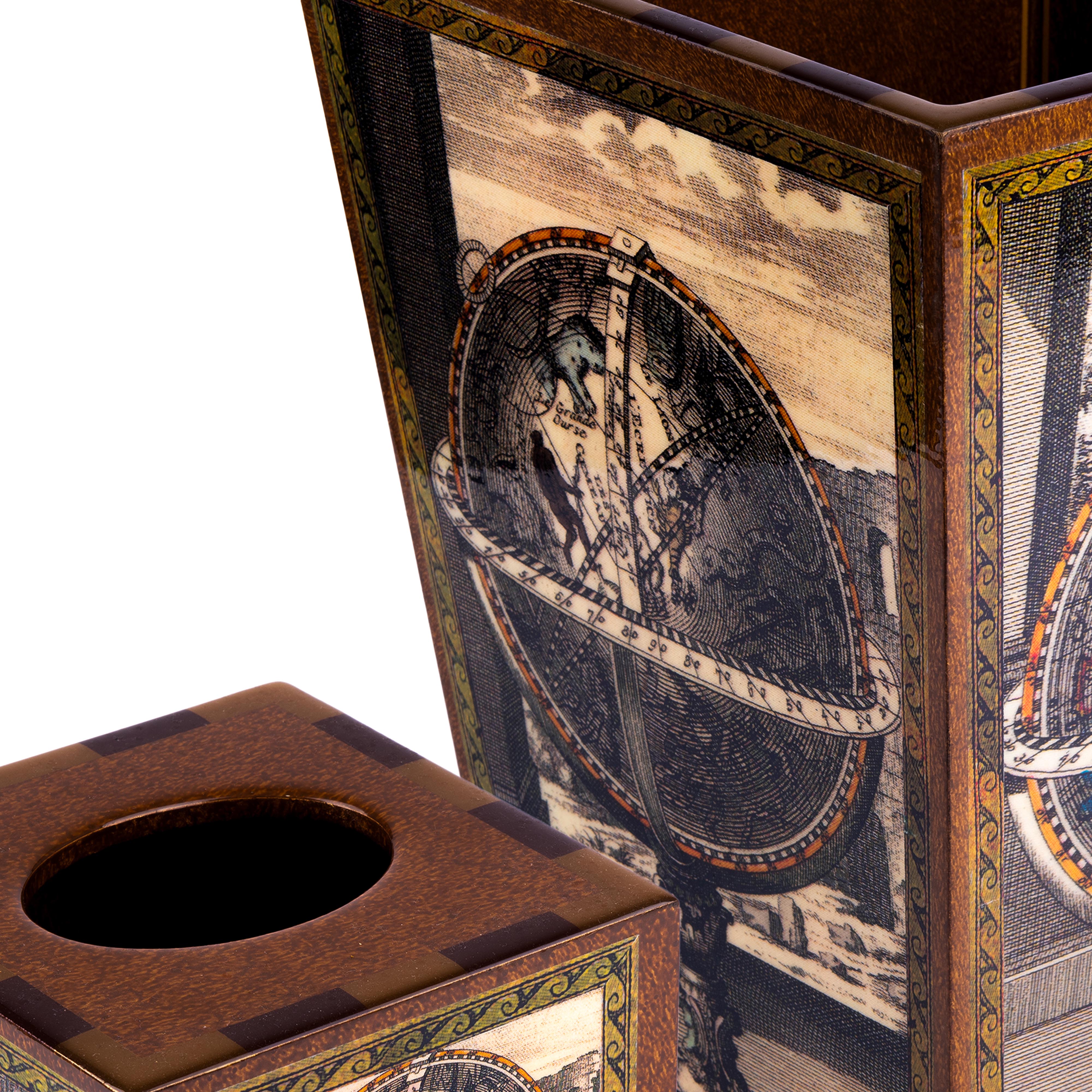 Annie Modica. Set of Wastebasket & Tissue Box Designed with Globe Prints