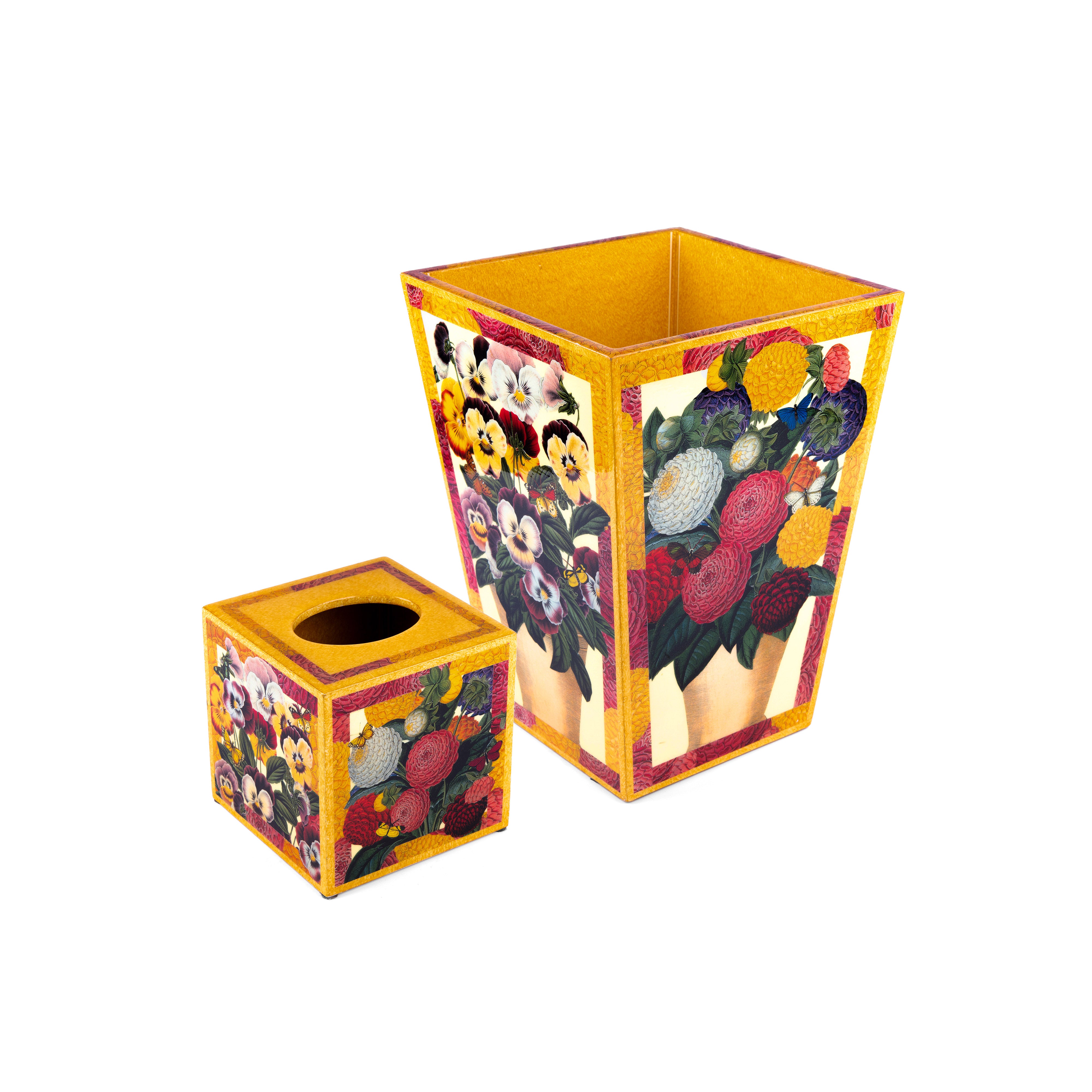 Annie Modica. Set of Floral Wastebasket & Tissue Box