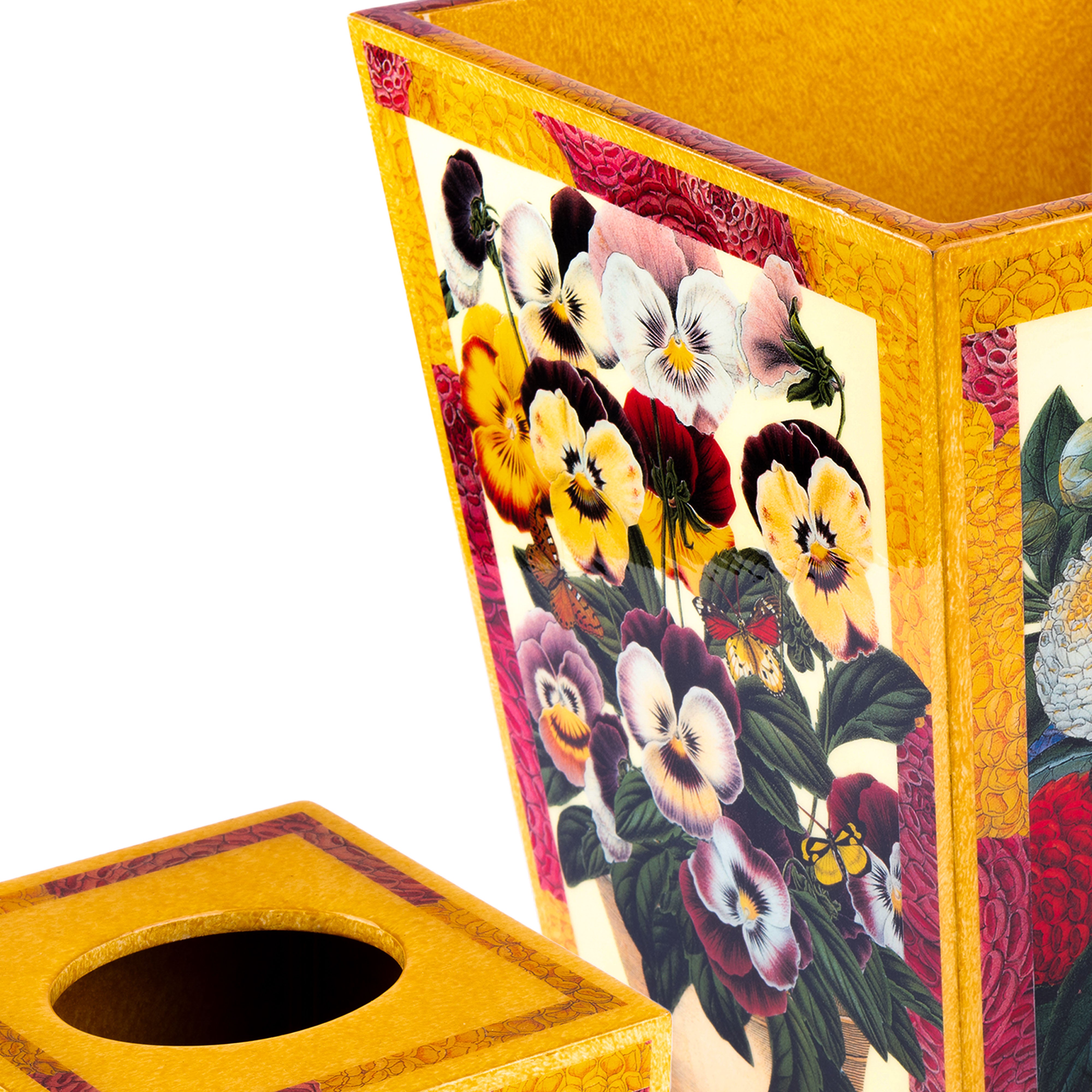 Annie Modica. Set of Floral Wastebasket & Tissue Box