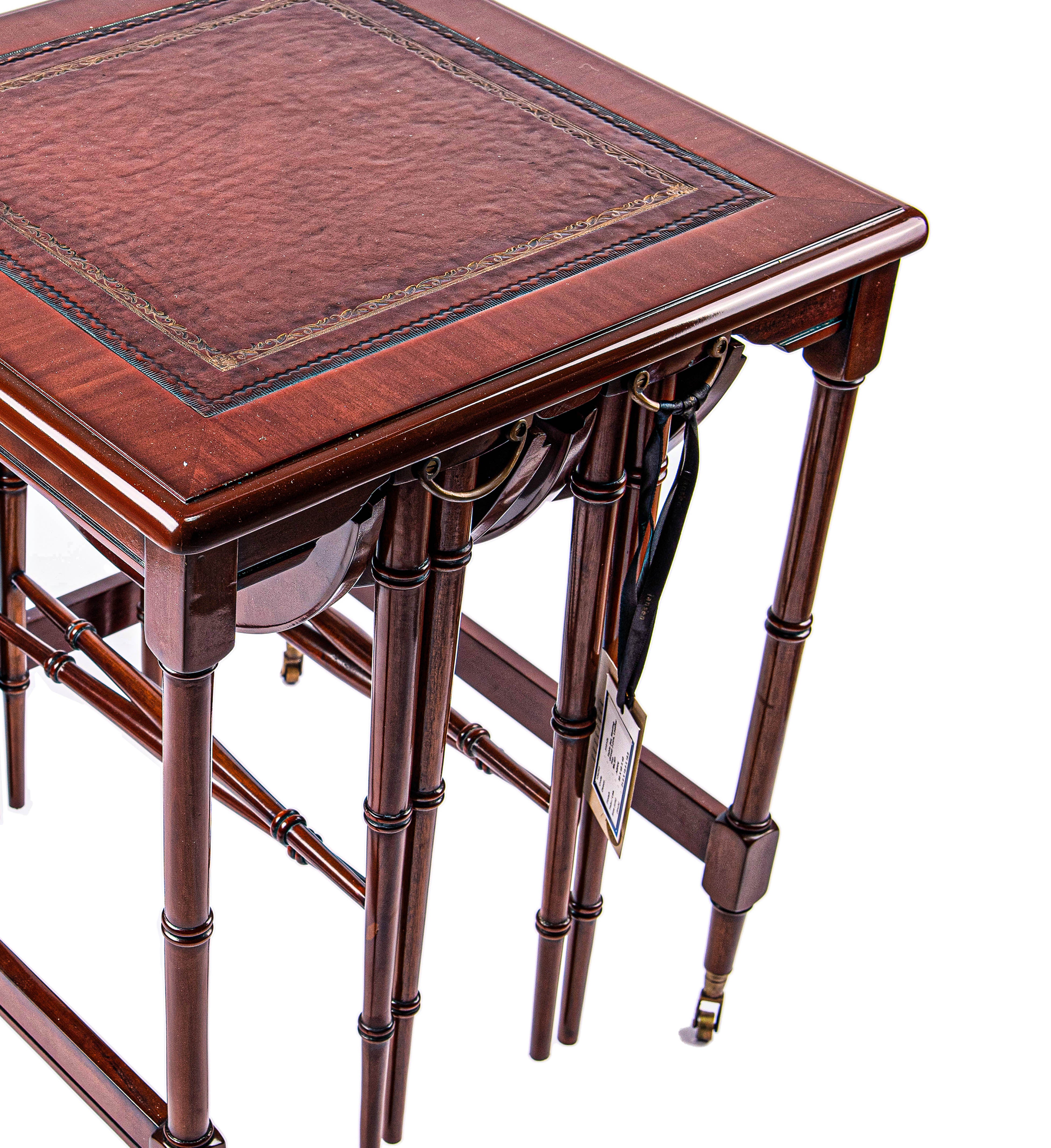 Jansen Furniture. Set of 3 Nesting tables with Leather Top