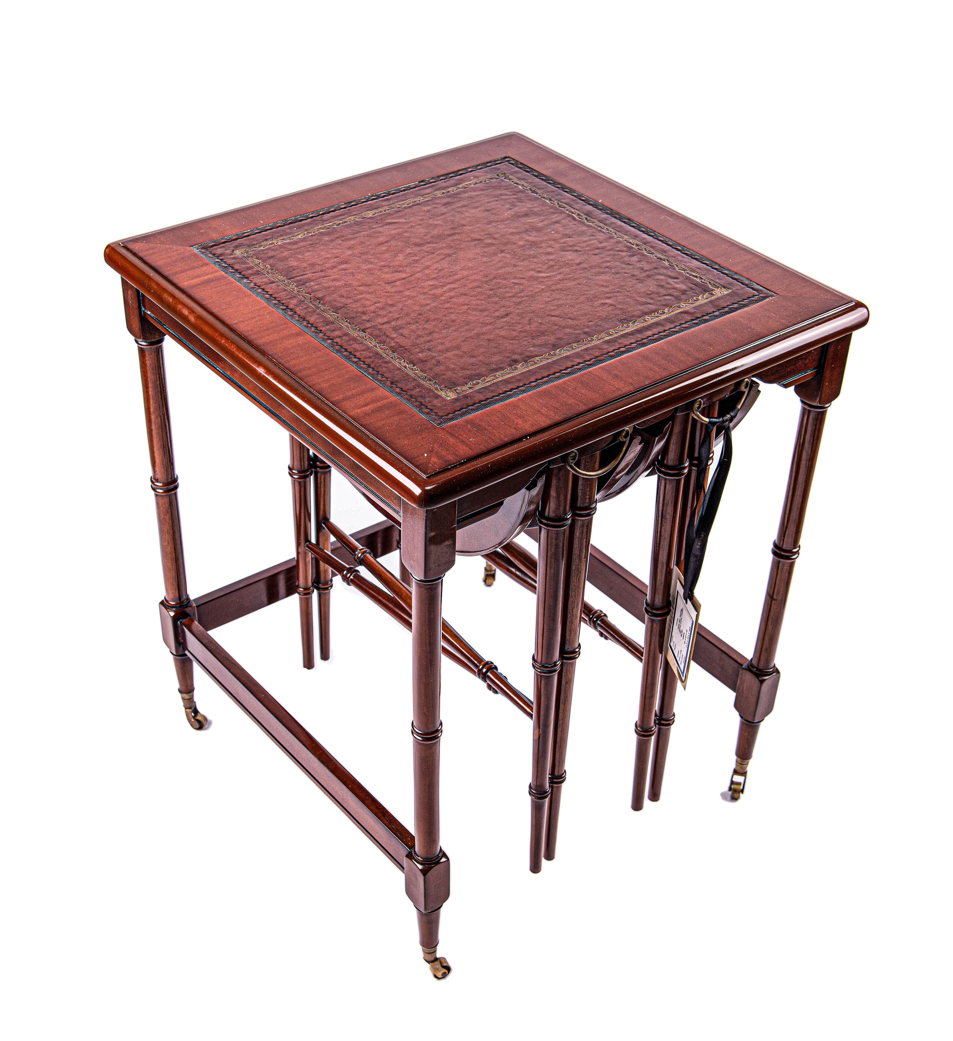 Jansen Furniture. Set of 3 Nesting tables with Leather Top
