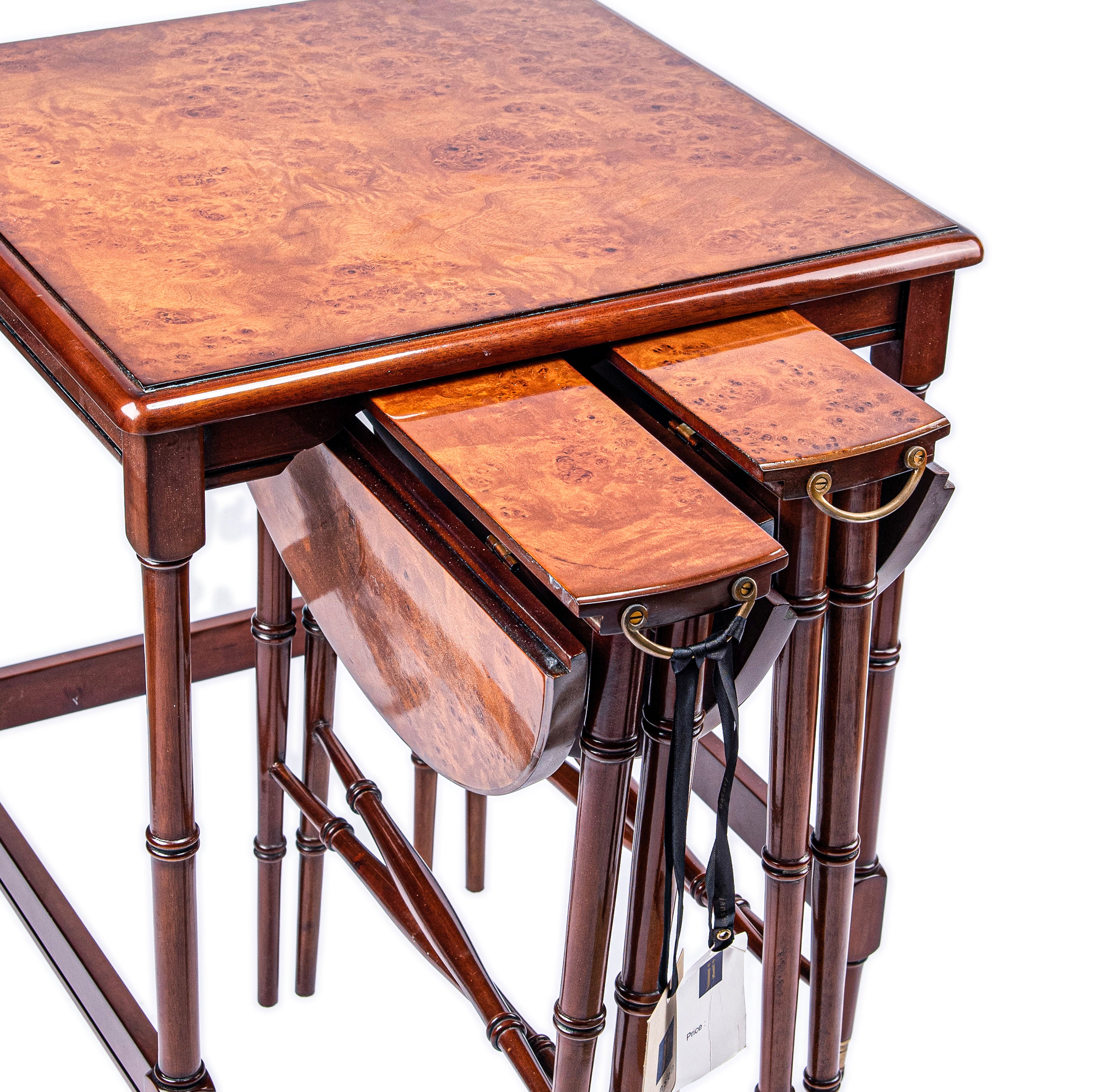 Jansen Furniture. Set of 3 Nesting tables with Leather Top. Large Size