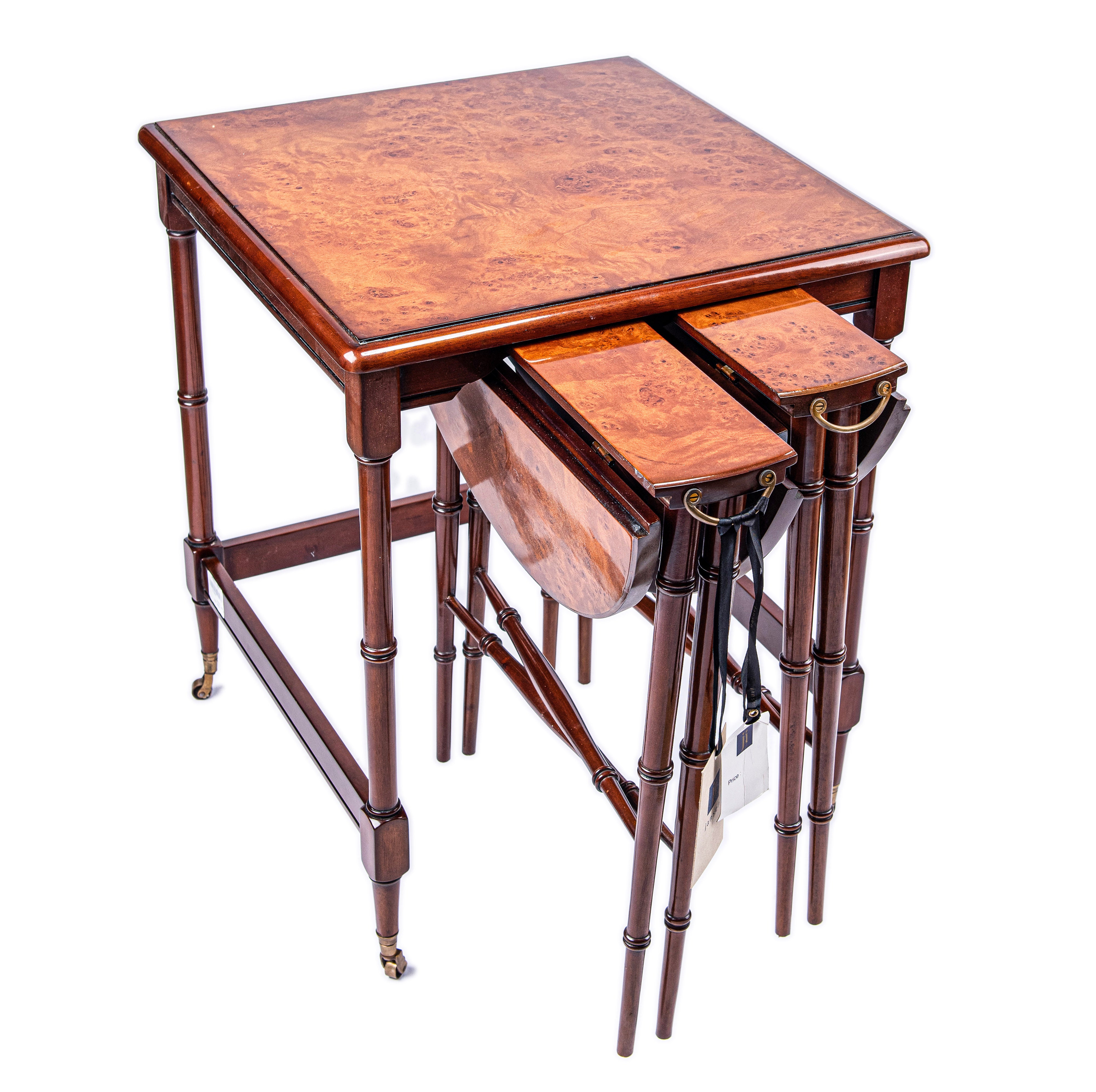 Jansen Furniture. Set of 3 Nesting tables with Leather Top. Large Size