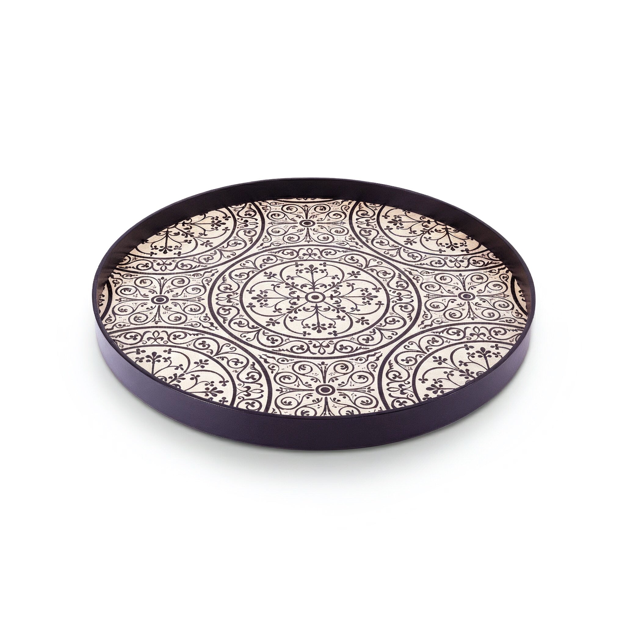 Notre Monde. Moroccan Rounded Wooden Serving Tray. Large Size