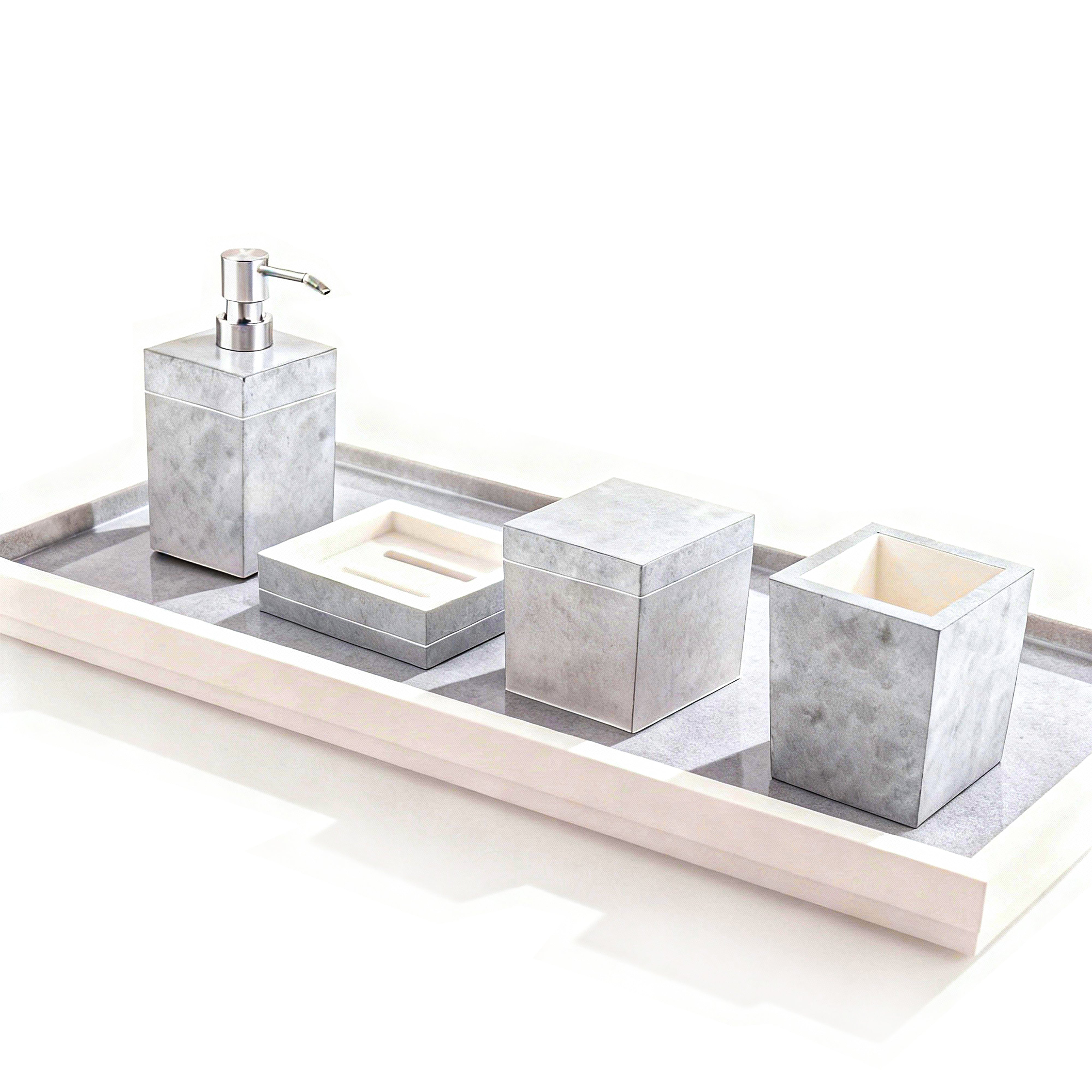 Pacific Connections. Grey Lacquer Bathroom Accessories Set.