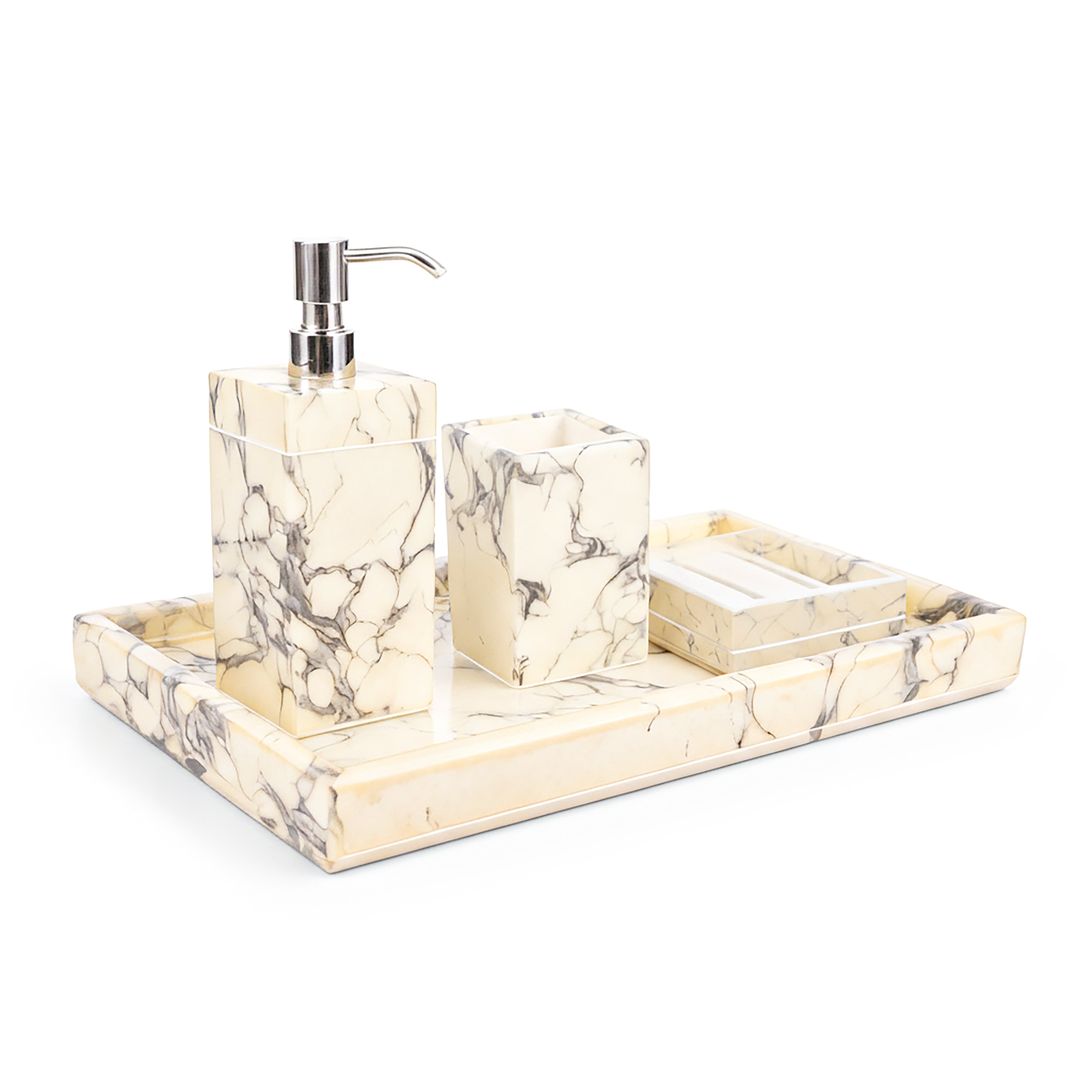 Pacific Connections. Cream Carrara Bathroom Accessories.