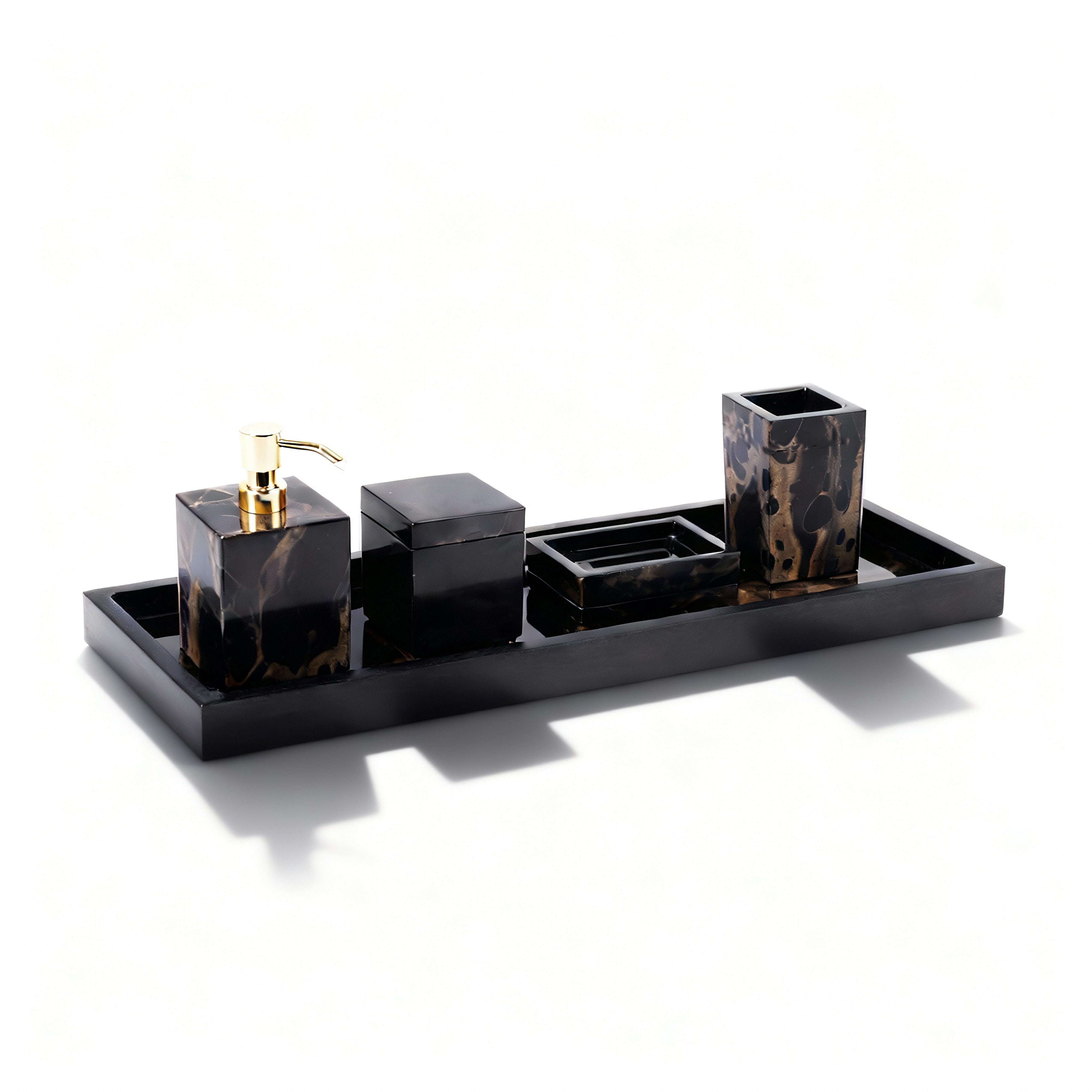 Pacific Connections. Black Lacquer Bathroom Accessories Set.