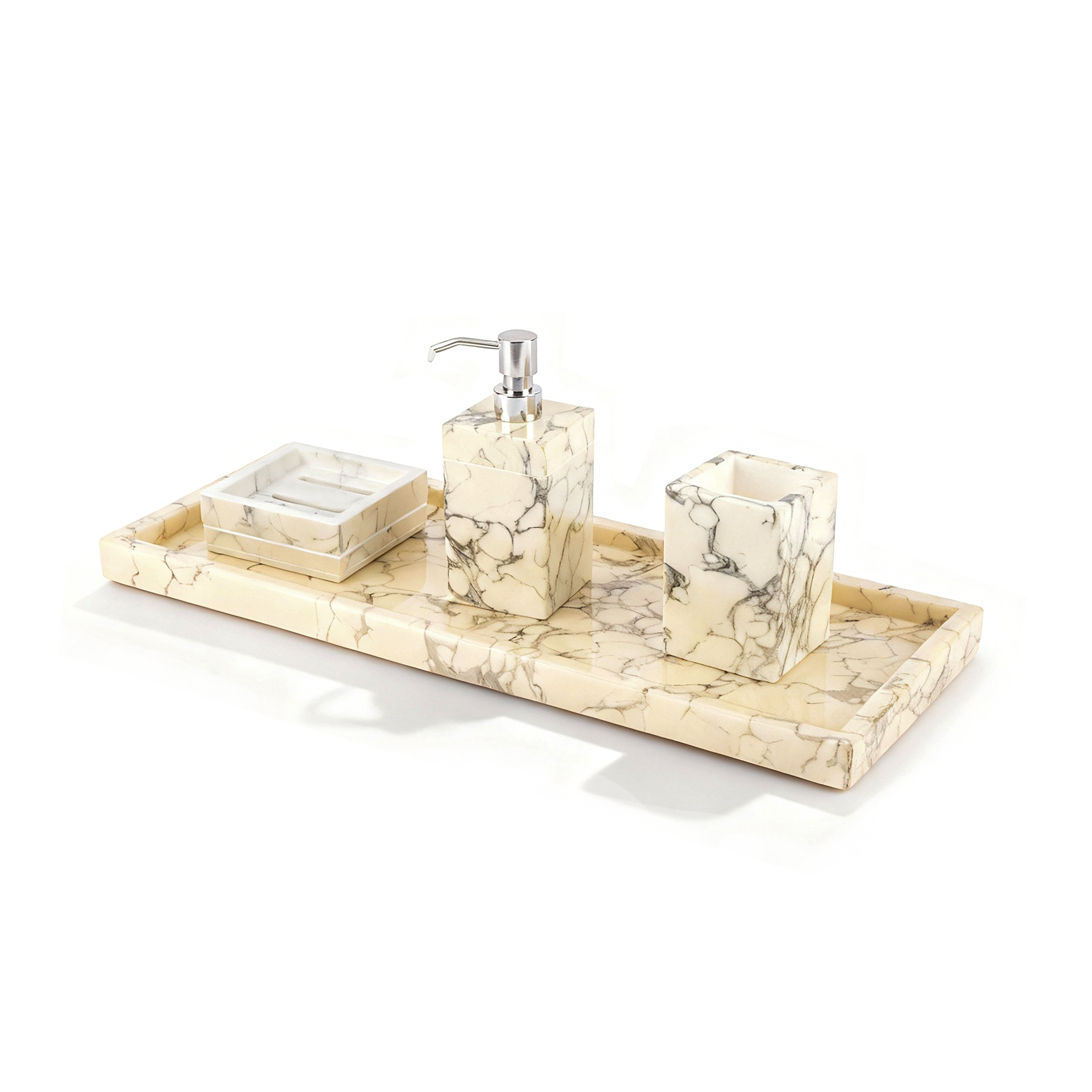 Pacific Connections. Cream Carrara Bathroom Accessories Set.