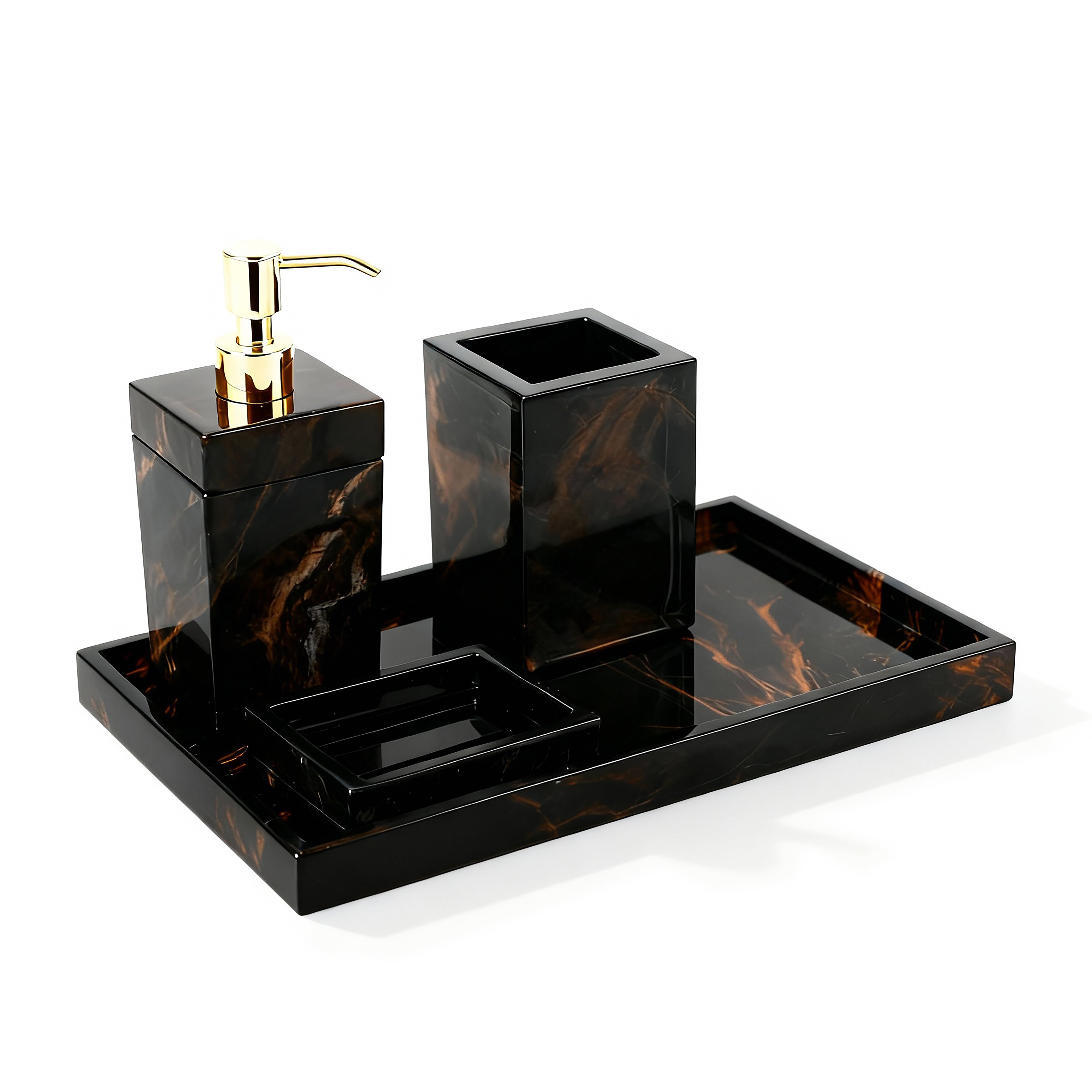 Pacific Connections. Black Lacquer Bathroom Accessories Set.