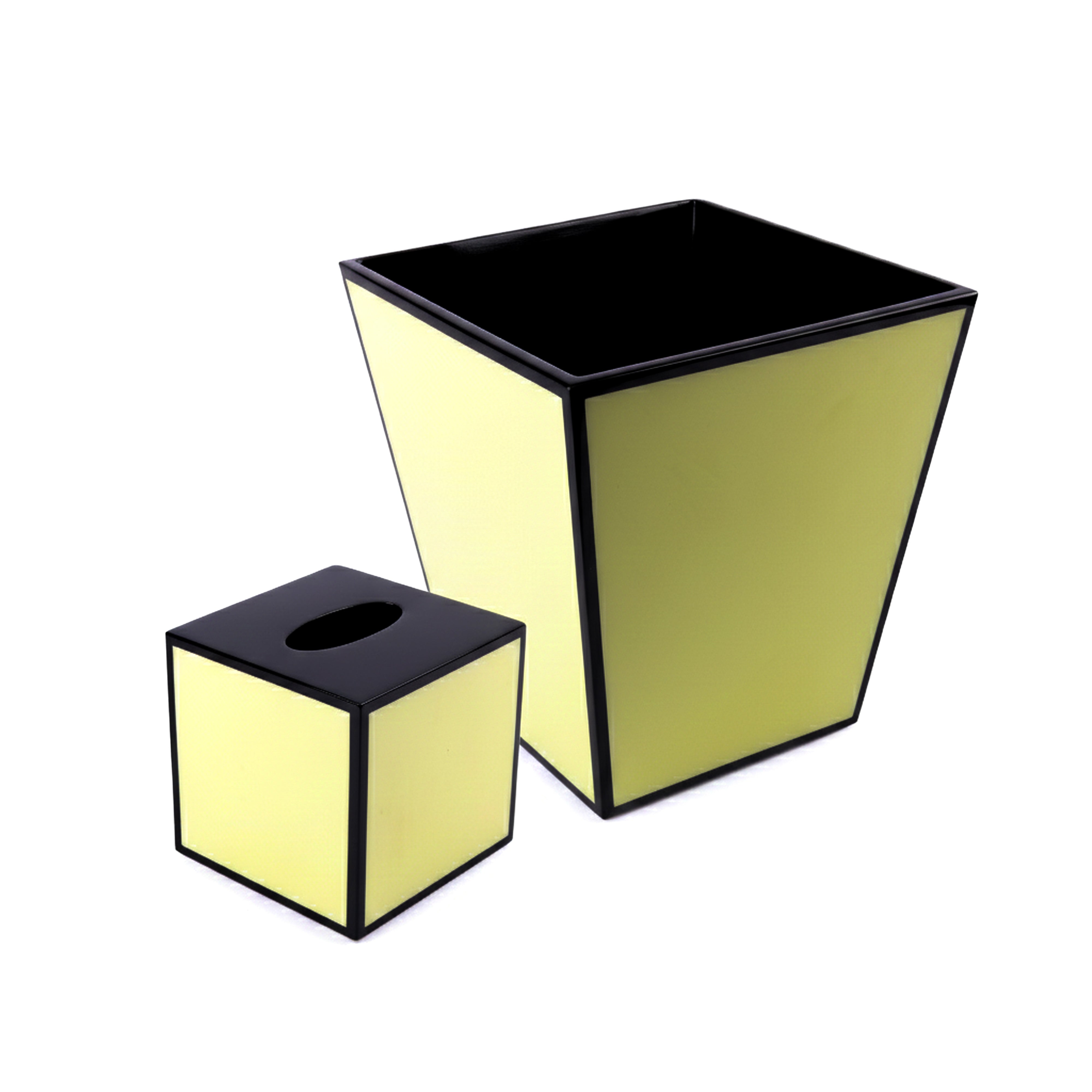 Pacific Connections. A Set of Wastebasket & Tissue Box in Black & Green