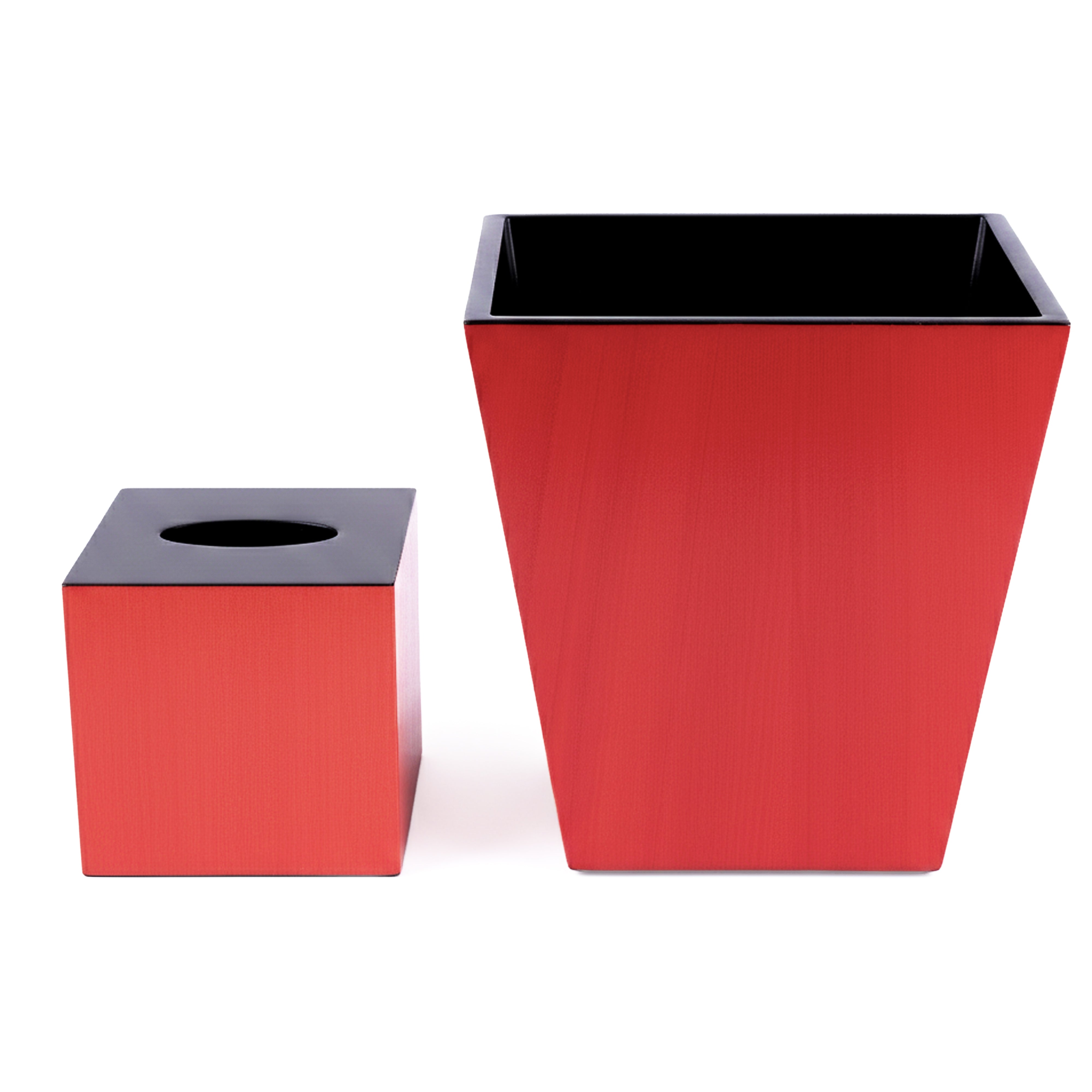 Pacific Connections. A Set of Wastebasket & Tissue Box in Red