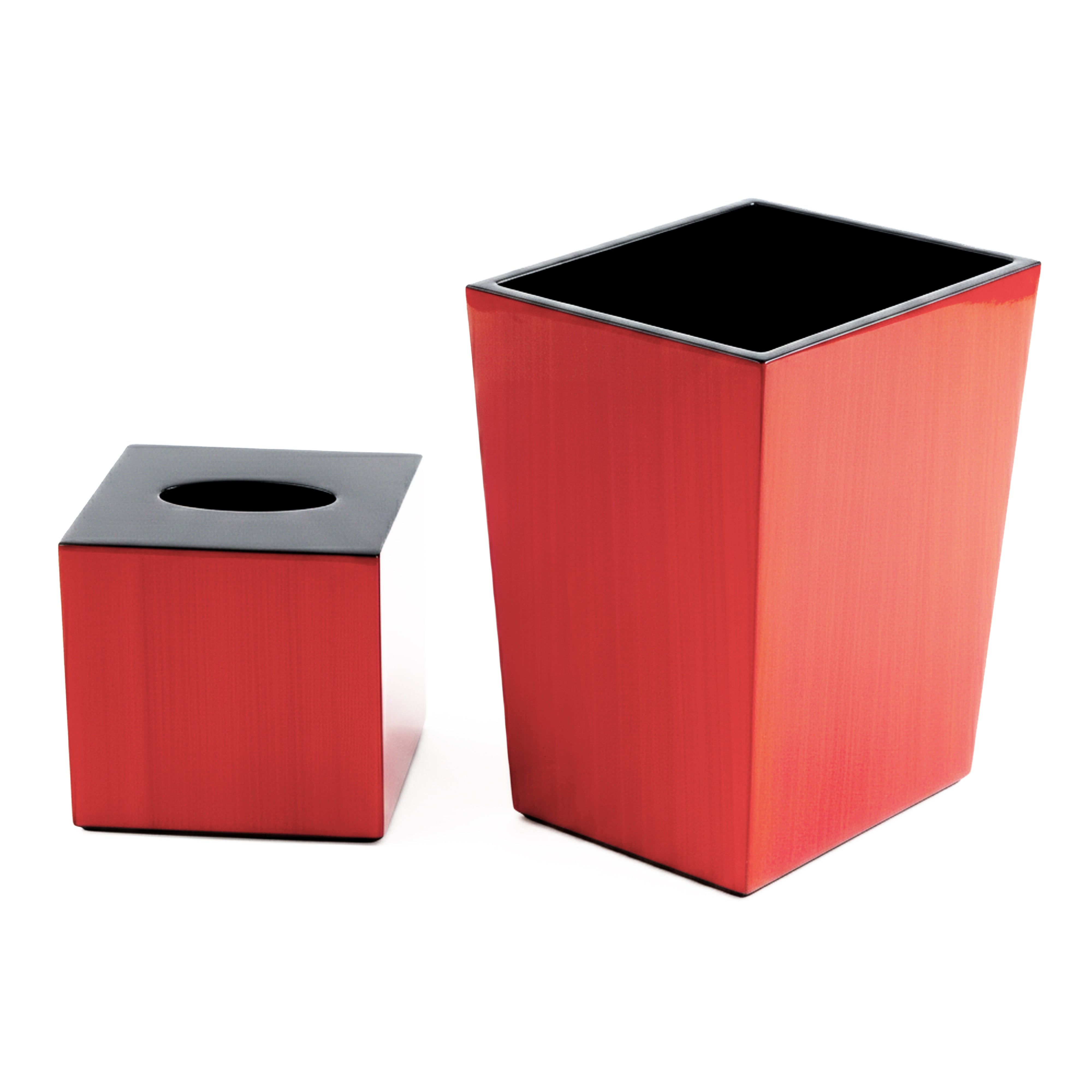 Pacific Connections. A Set of Wastebasket & Tissue Box in Red