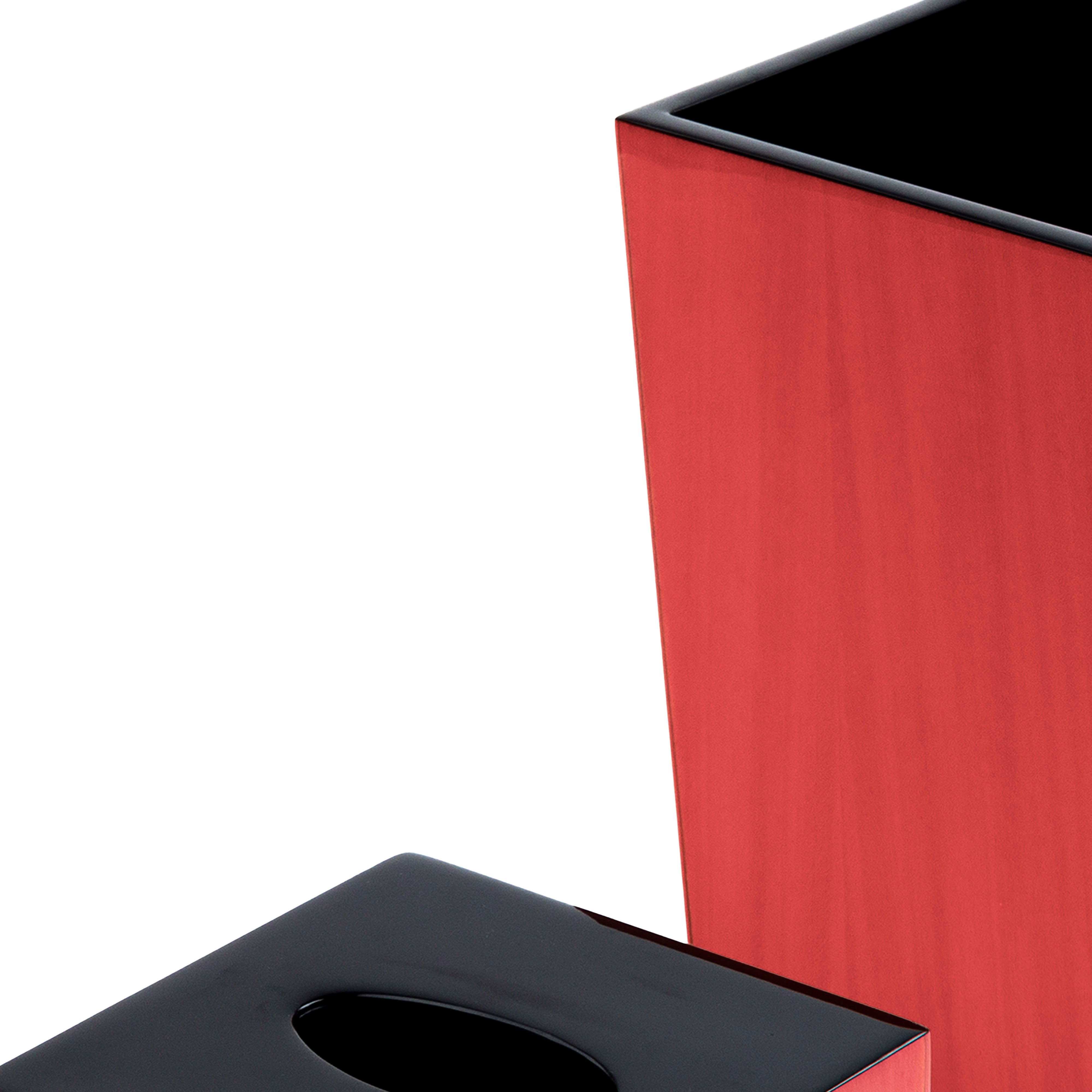 Pacific Connections. A Set of Wastebasket & Tissue Box in Red