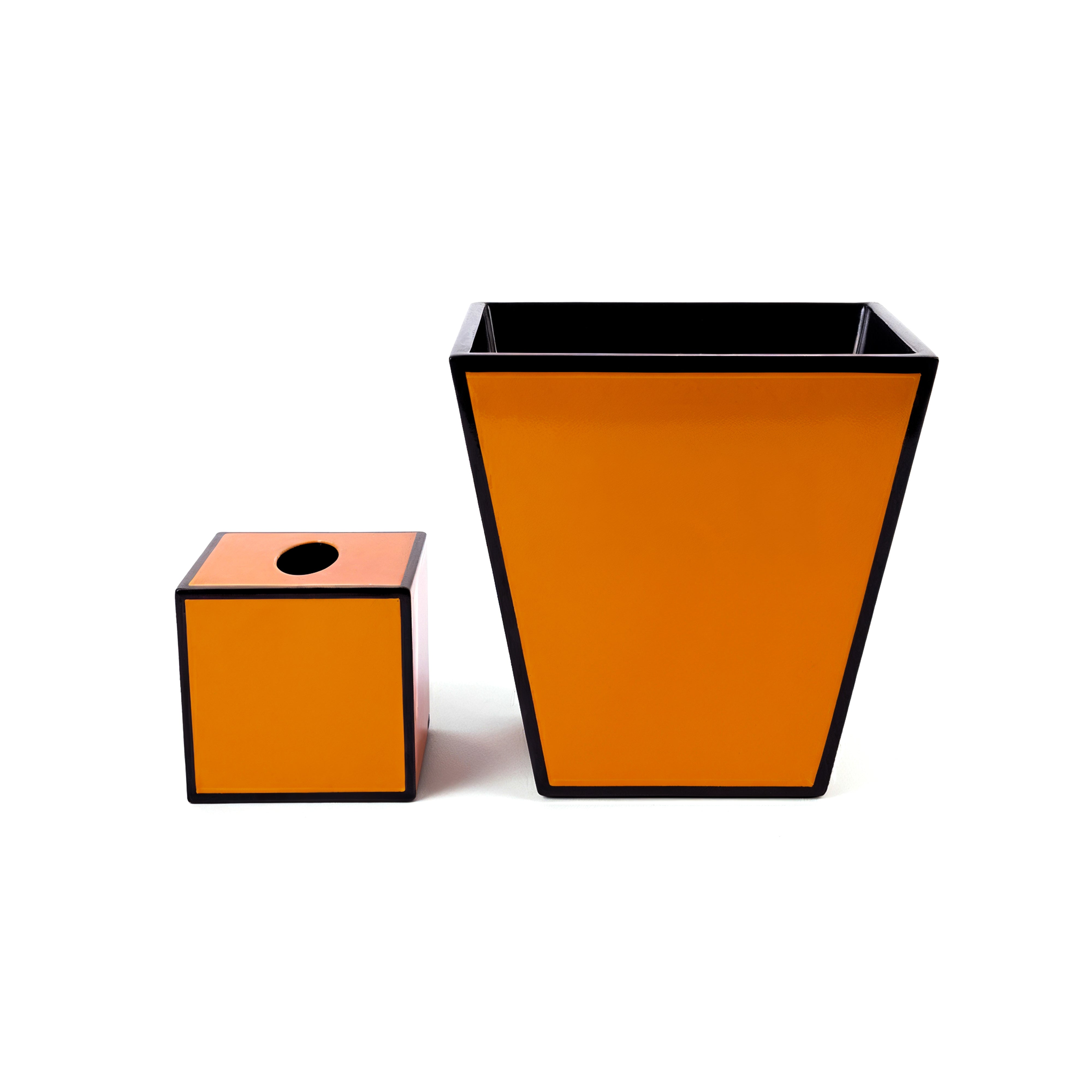 Pacific Connections. A Set of Dark Orange Wastebasket & Tissue Box