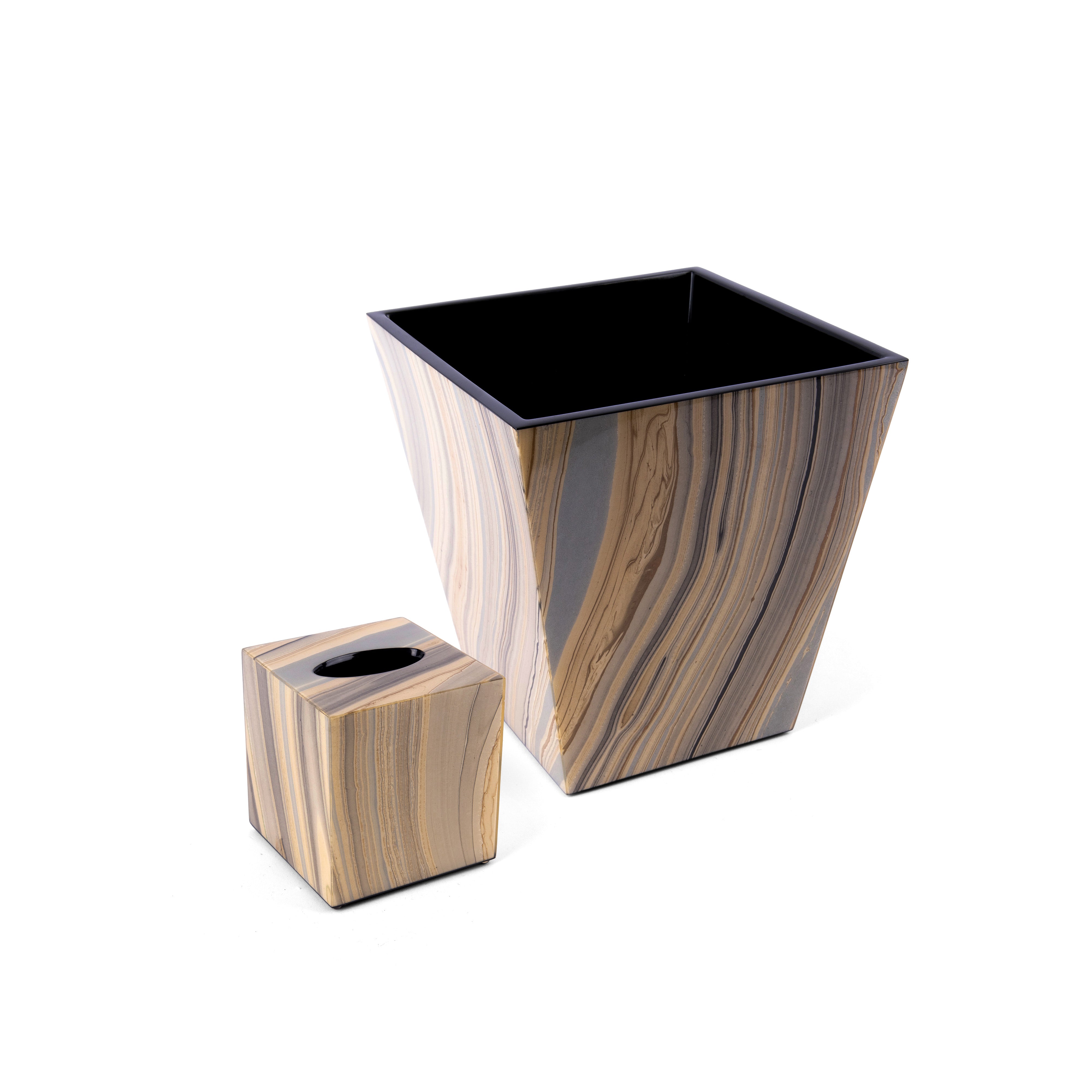 Pacific Connections. A Set of Tuscan Lacquer Wastebasket & Tissue Box