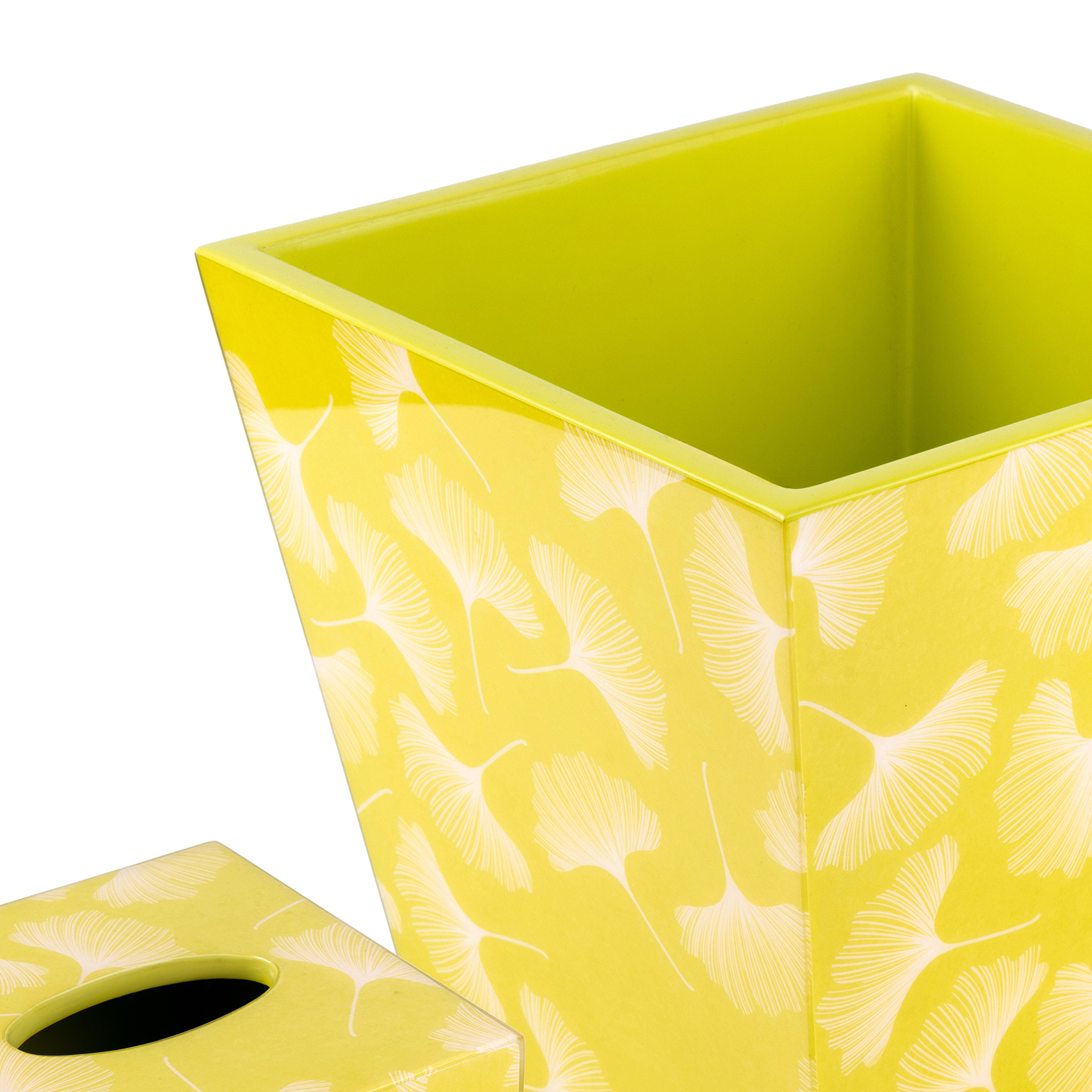 Pacific Connections. A Set of Wastebasket & Tissue Box in Lemon Green