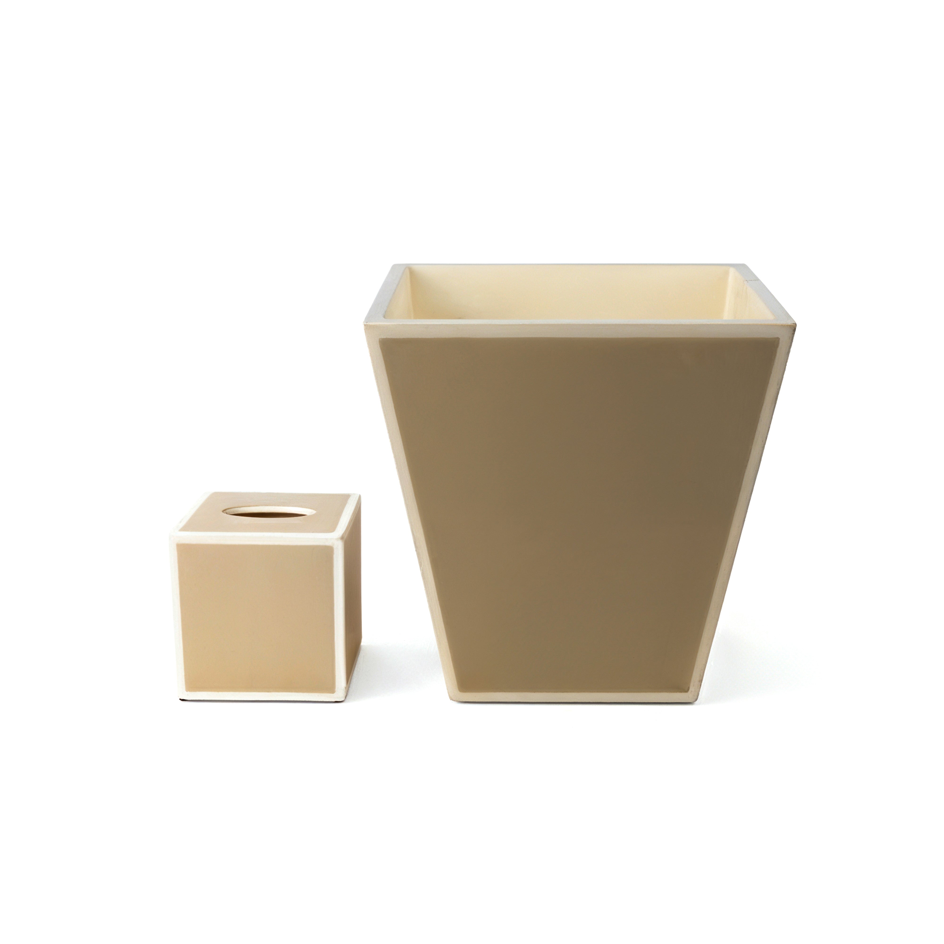 Pacific Connections. A Set of Beige Wastebasket & Tissue Box