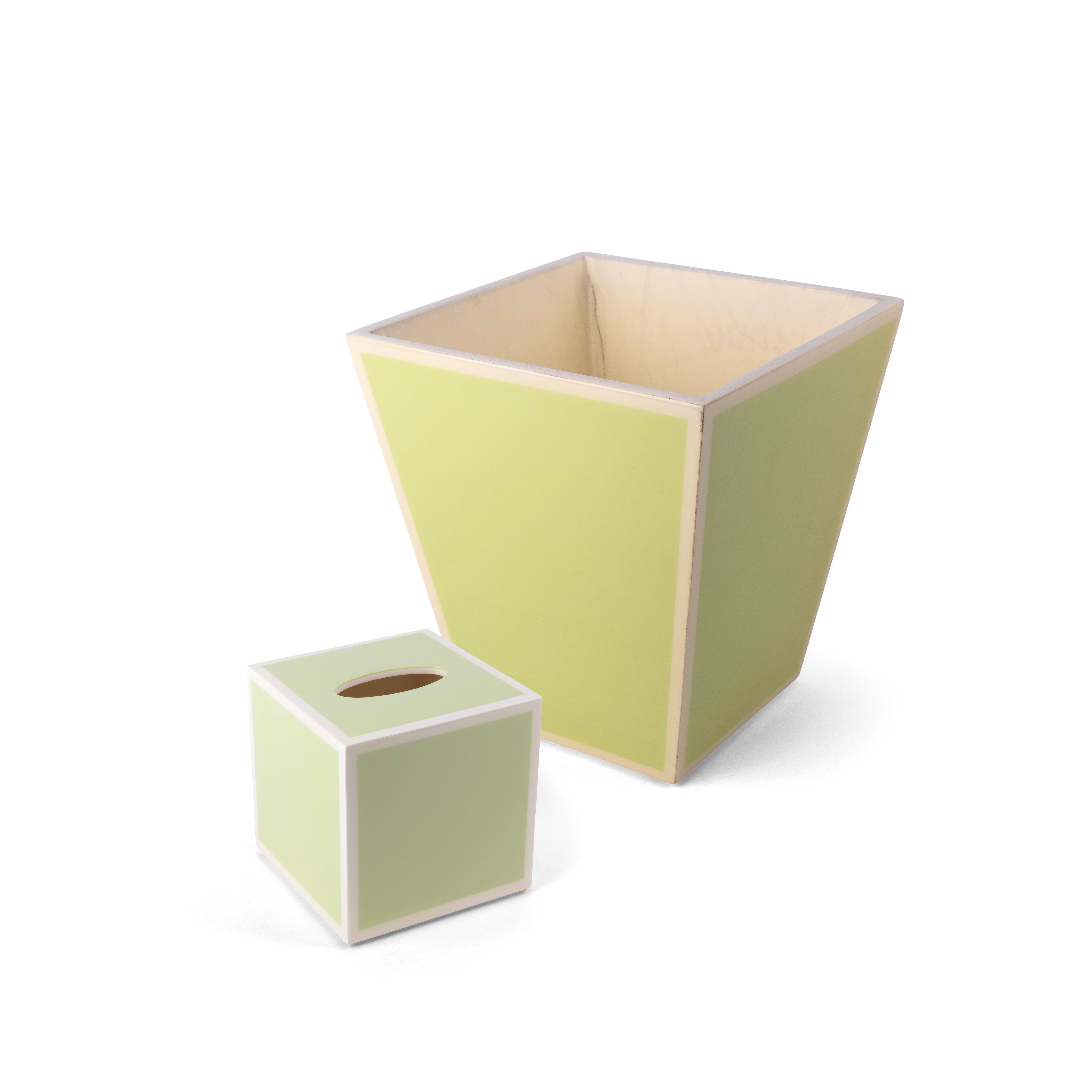 Pacific Connections. A Set of Green Wastebasket & Tissue Box