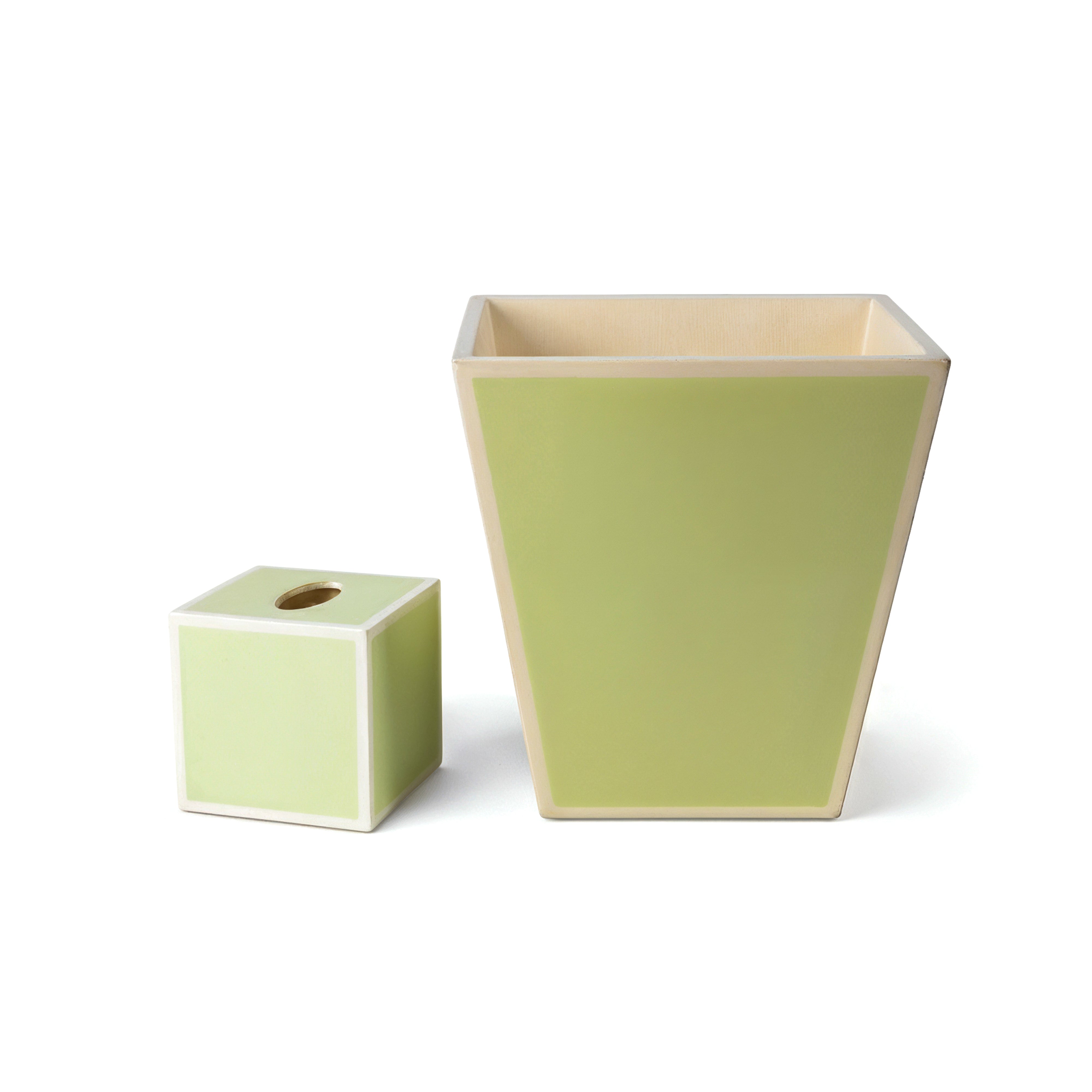 Pacific Connections. A Set of Green Wastebasket & Tissue Box