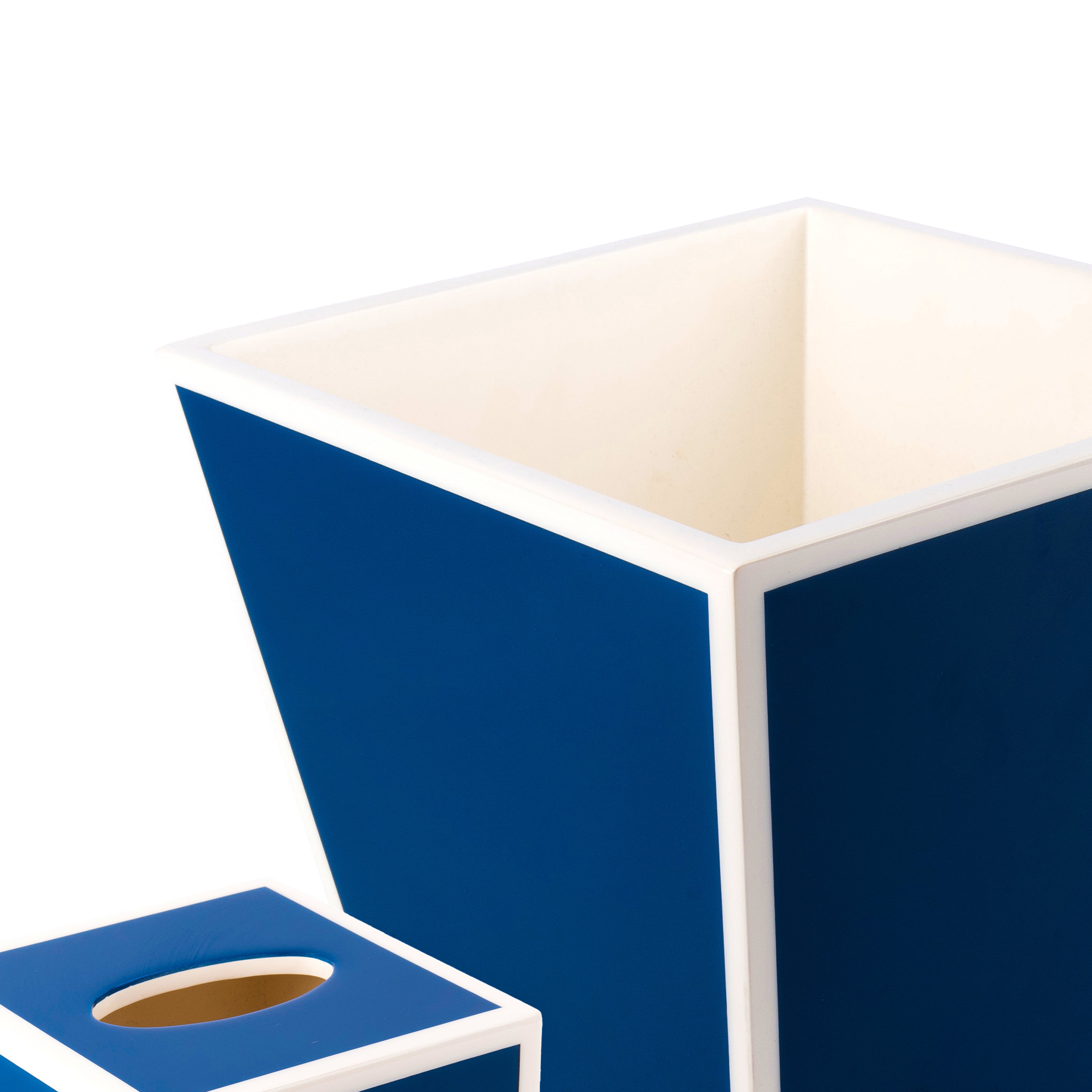 Pacific Connections. A Set of Wastebasket & Tissue Box in Blue with White Trim