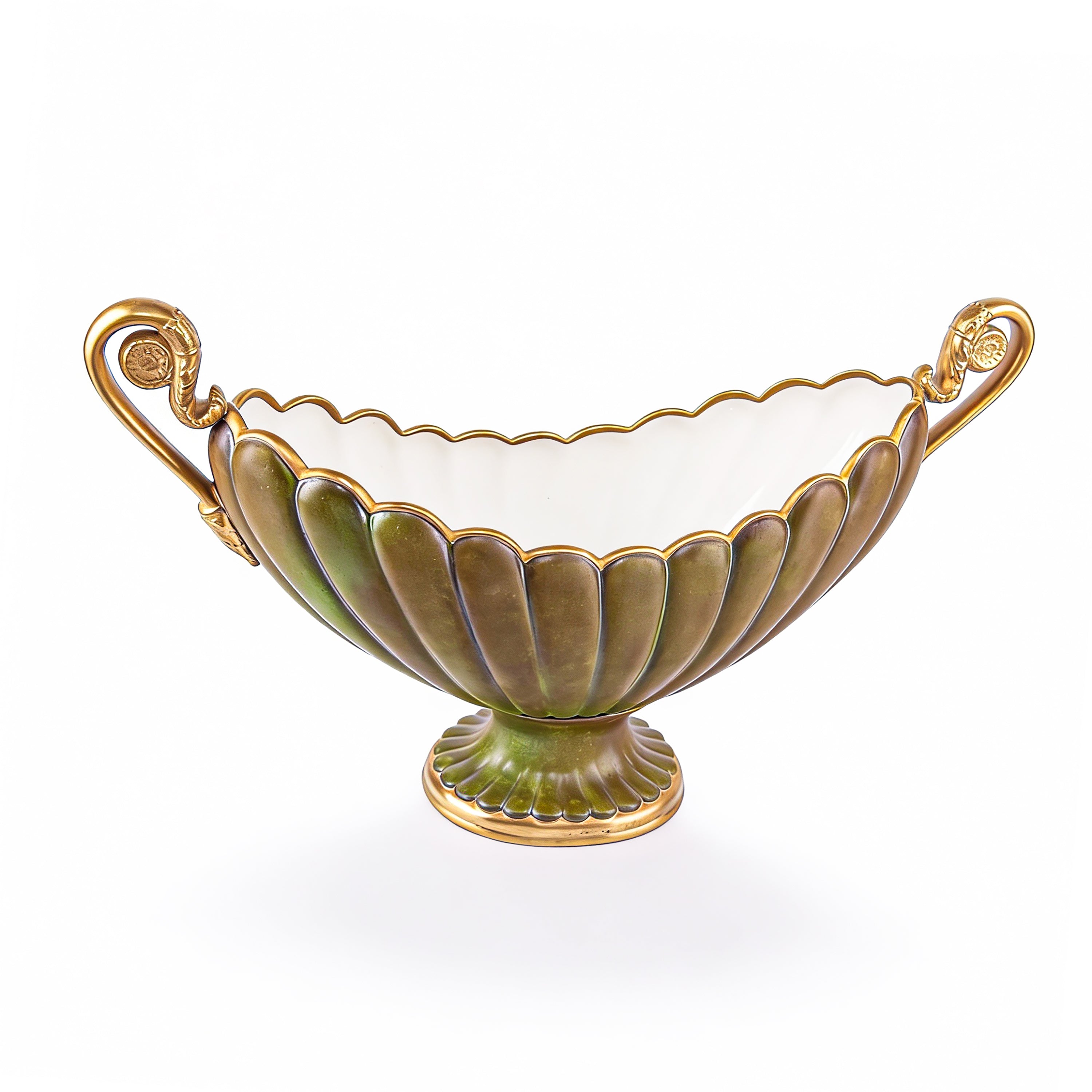 Villari. Eurydice Porcelain Centrepiece in Olive Green
