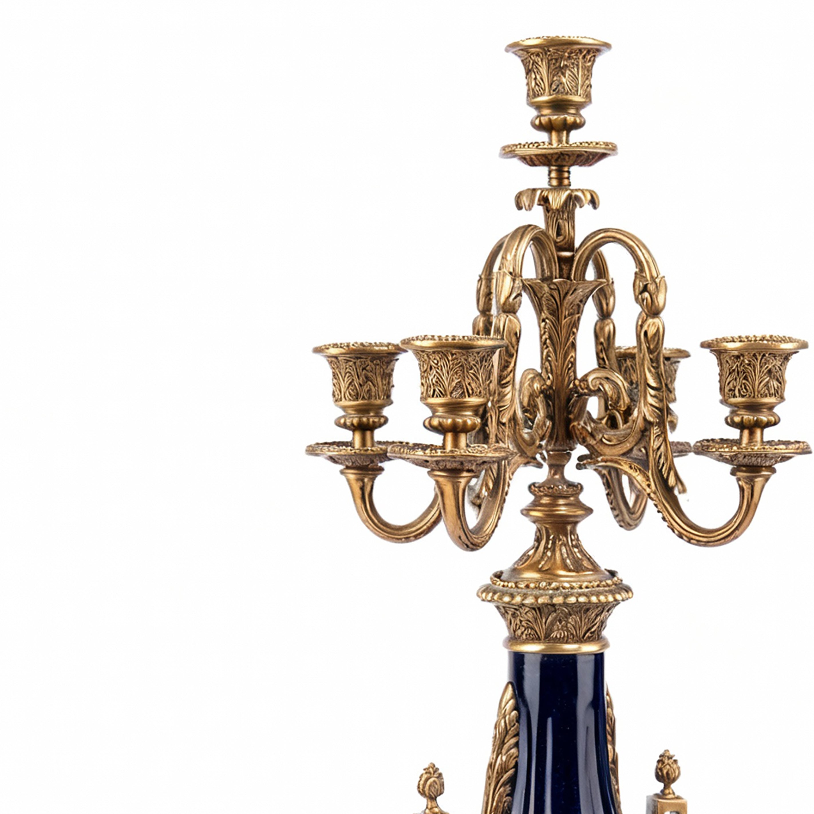 Karnabi. Crystal Candle Stand in Blue Enamel.