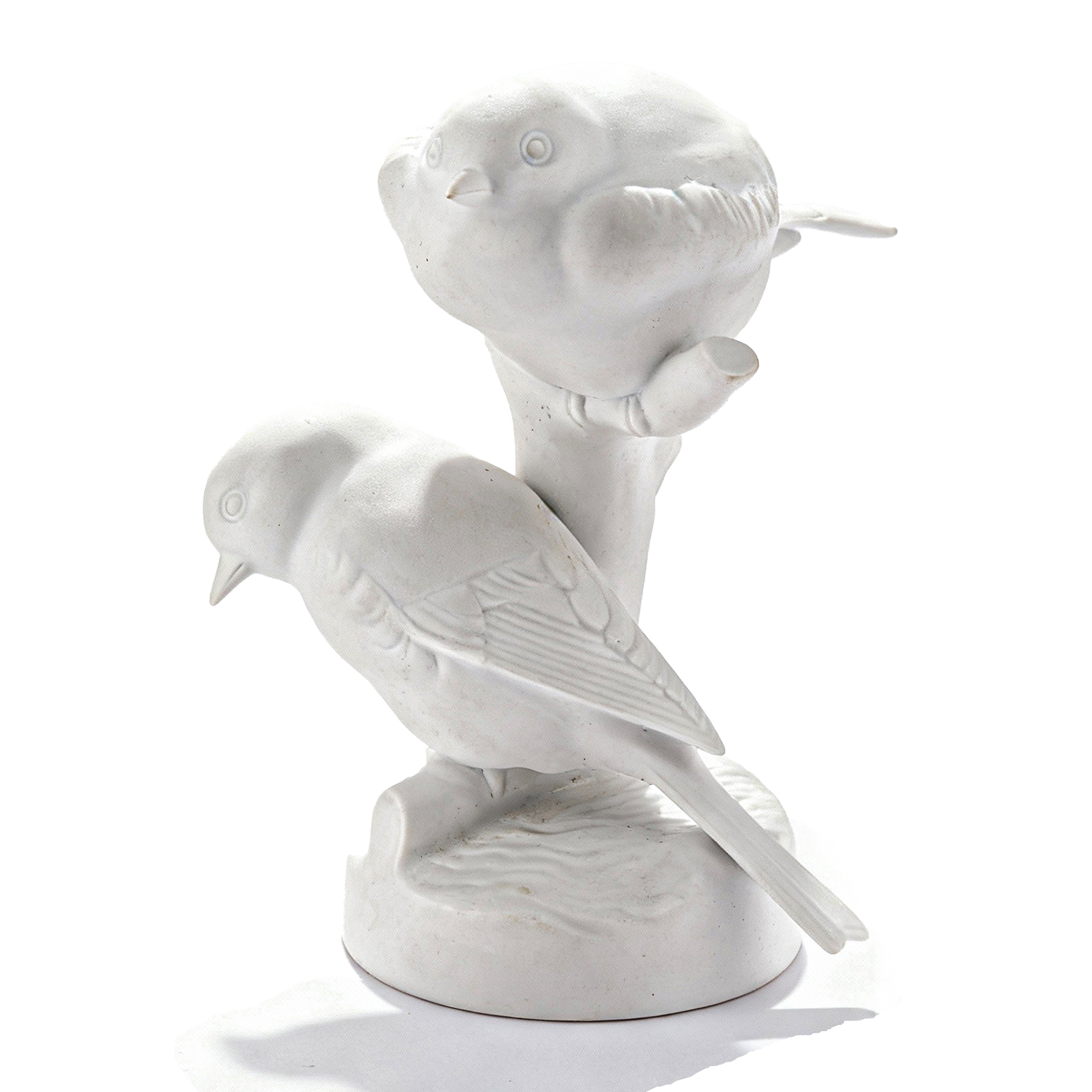 Nymphenburg. Sculpture of Two Titmice Birds in White Bisque. Medium Size