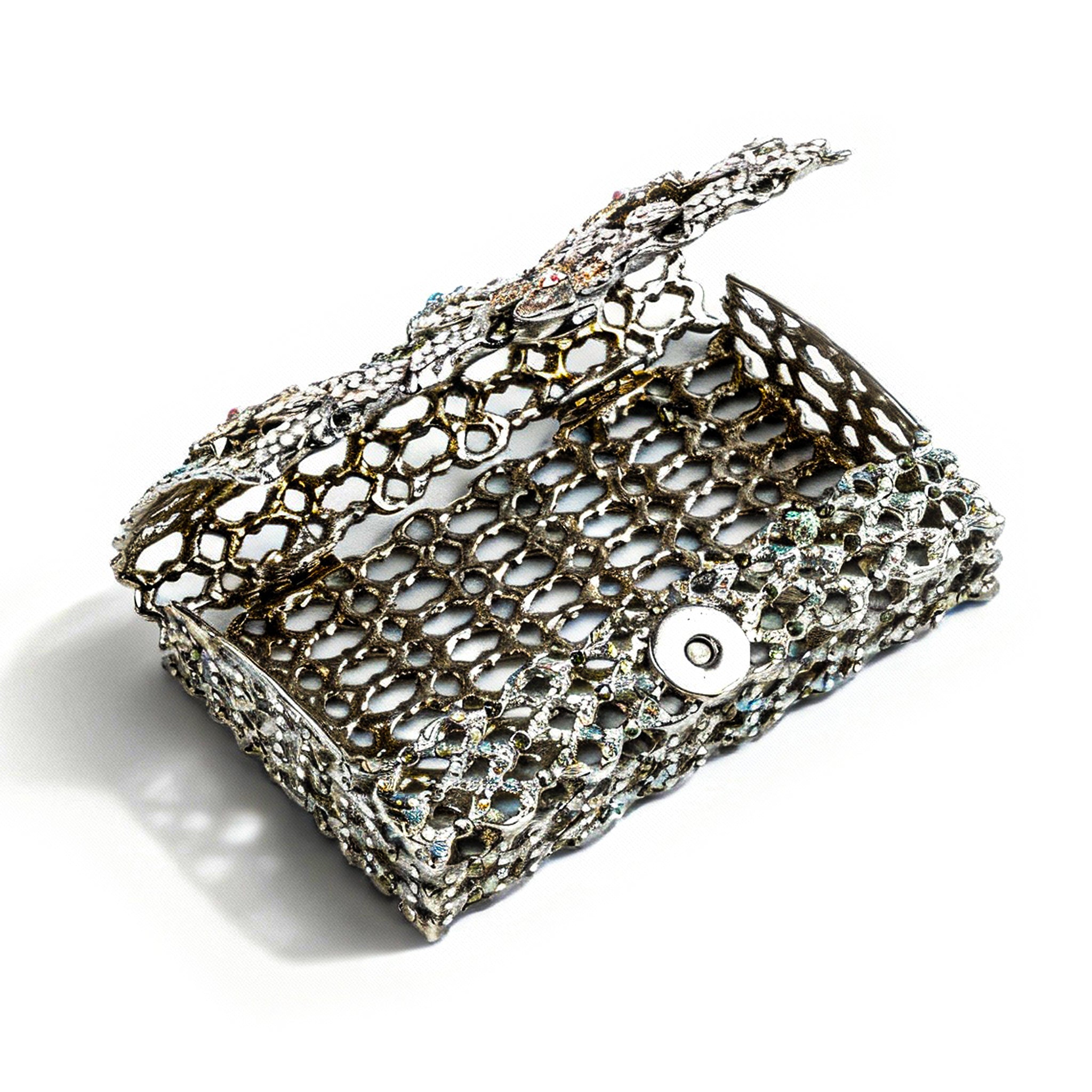 Wetb. Floral Card Holder Studded with Swarovski. Small Size