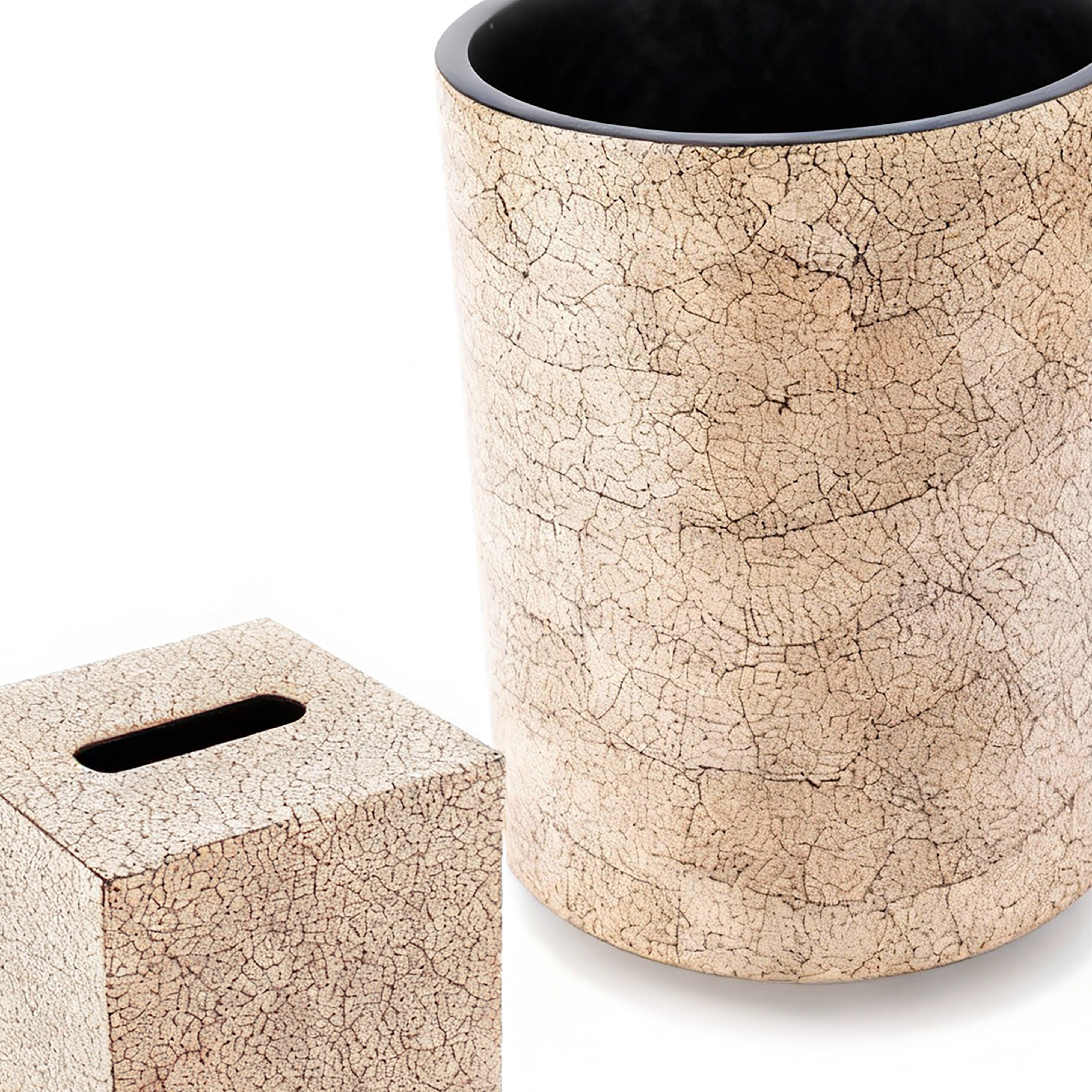 J. Fleet Designs. A Set of Wooden Tissue Box & Wastebasket in Cracked Design