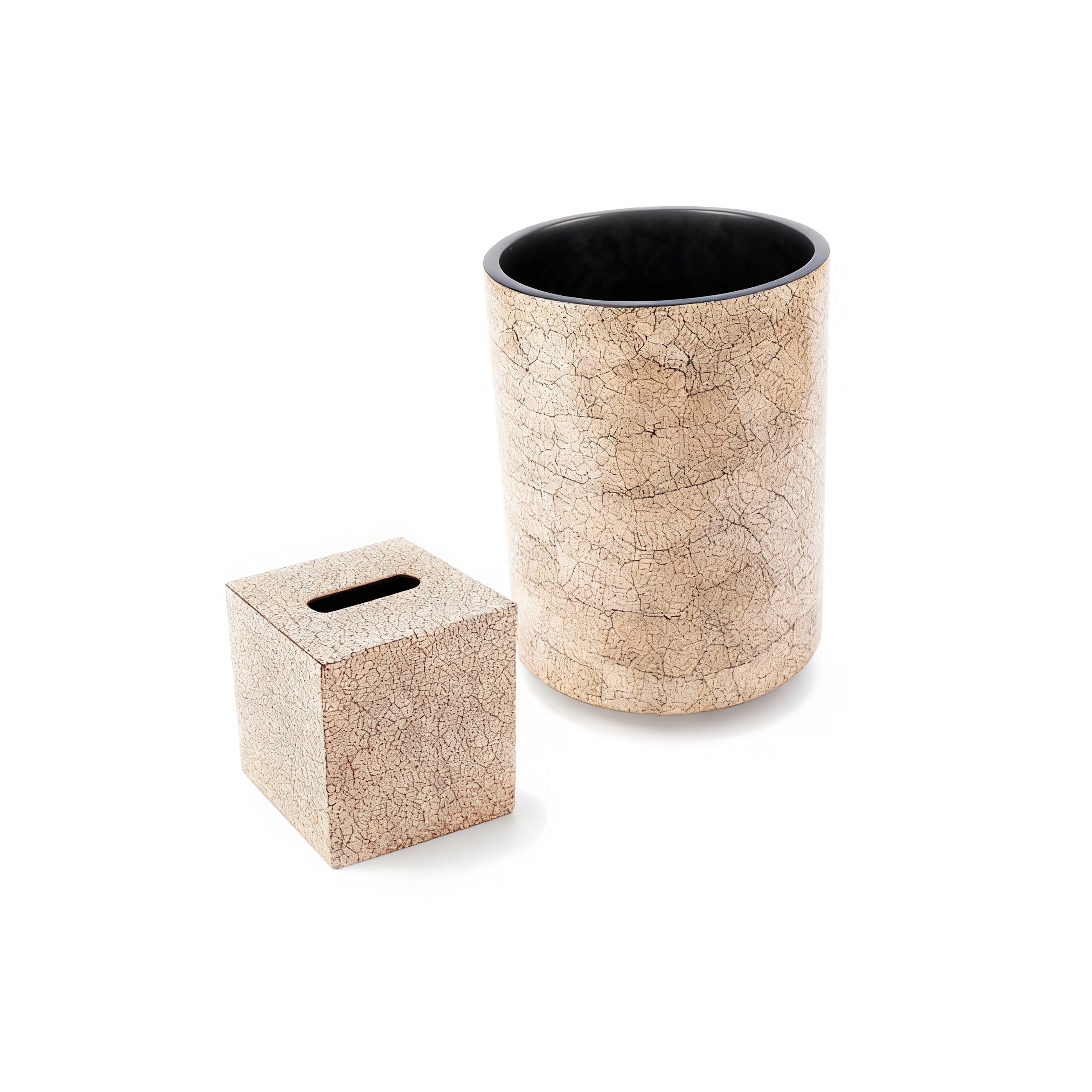 J. Fleet Designs. A Set of Wooden Tissue Box & Wastebasket in Cracked Design