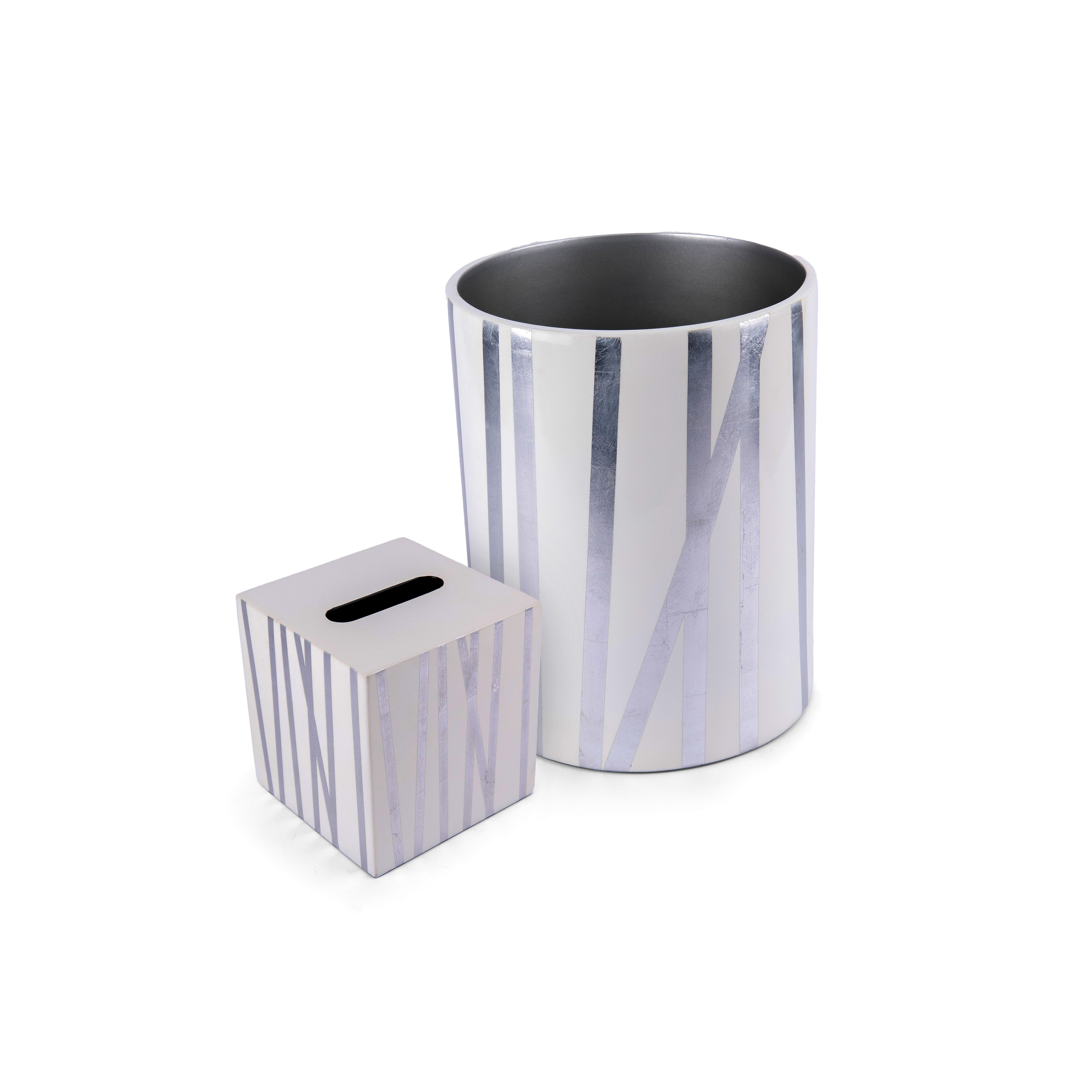 J. Fleet Designs. A Set of Grey Wooden Tissue Box & Wastebasket.