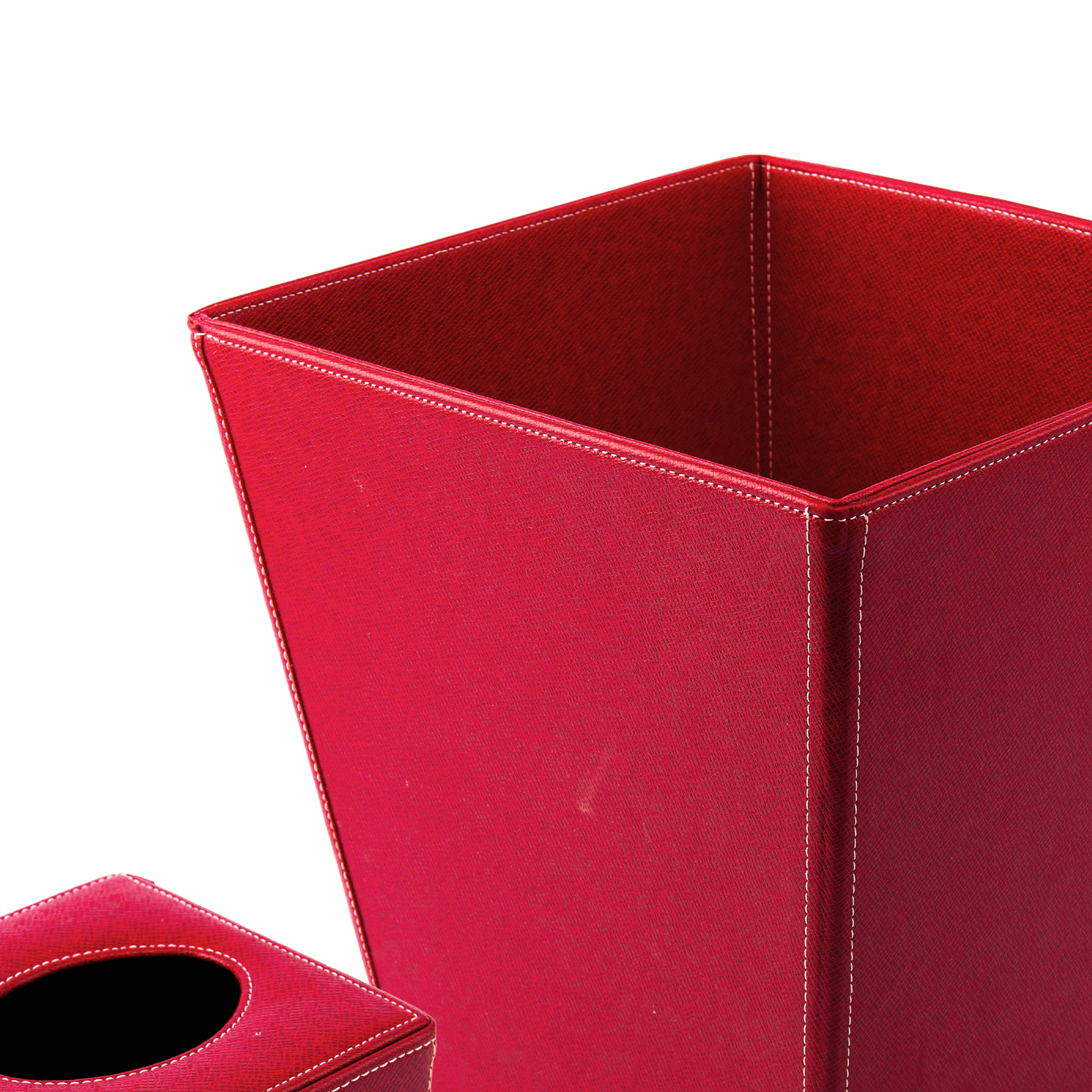 Habitat International. A Set of Red Leather Tissue Box & Wastebasket.