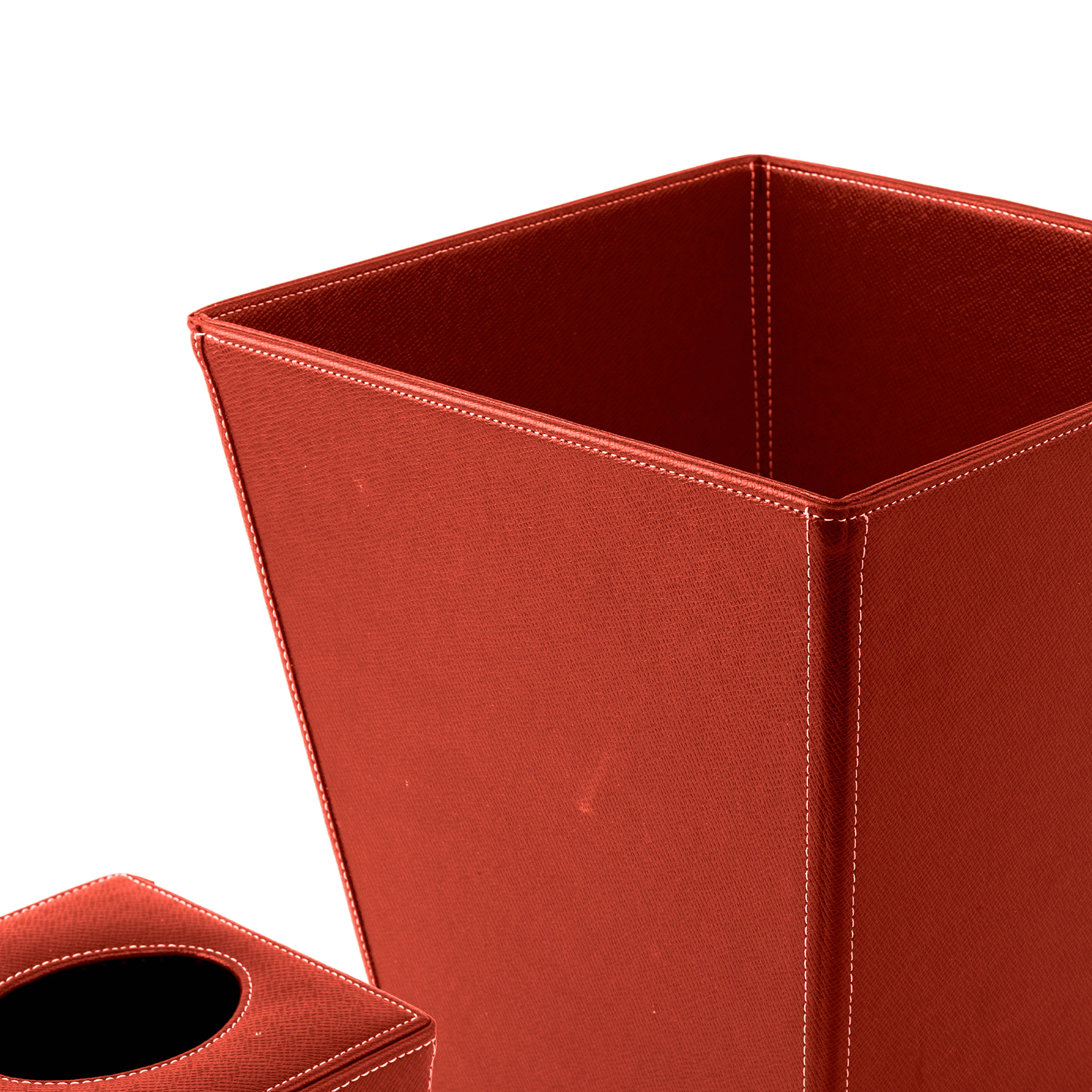 Habitat International. A Set of Amber Leather Tissue Box & Wastebasket.