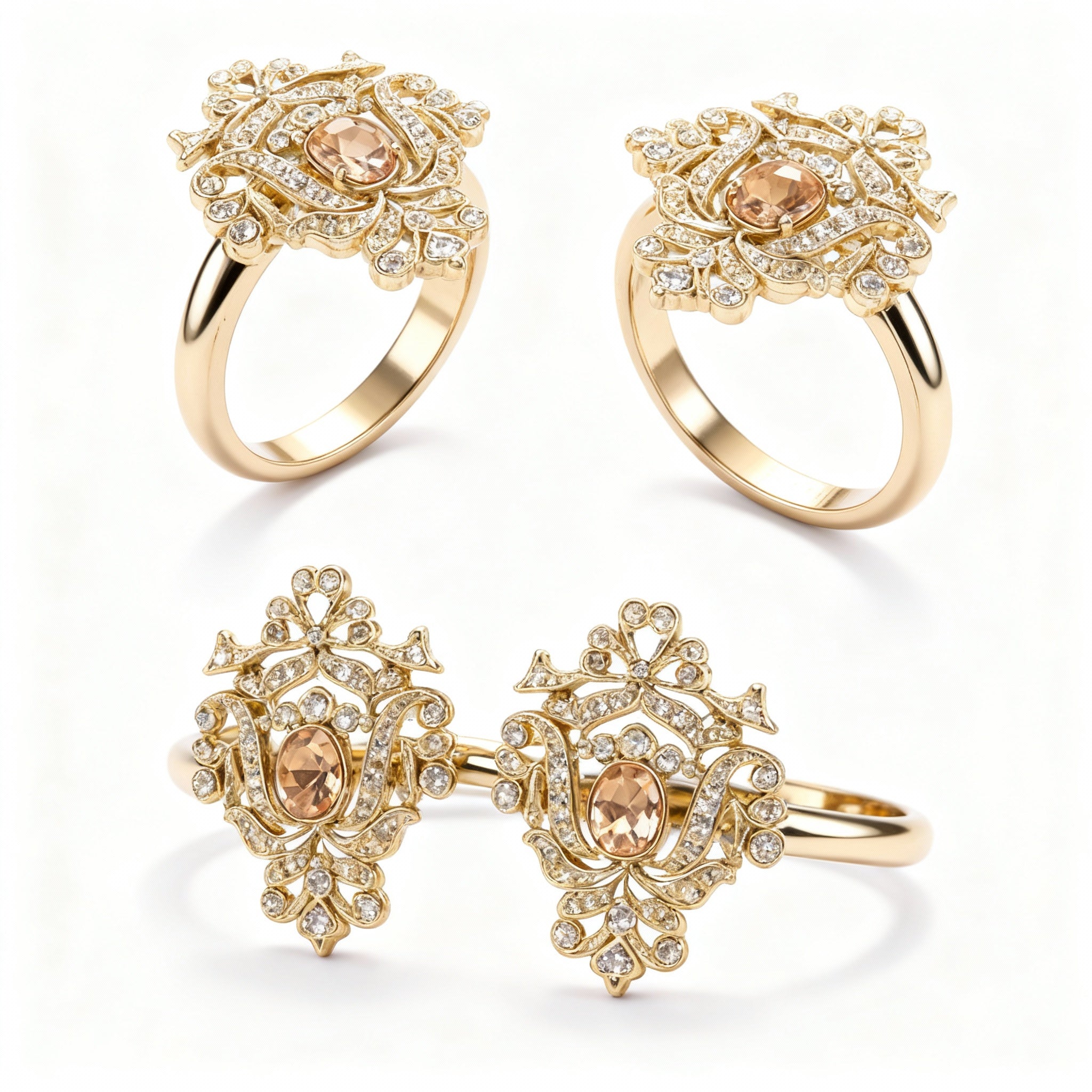 L'Objet. 4-Piece Set of  Napkin Rings  Studded with Swarovski