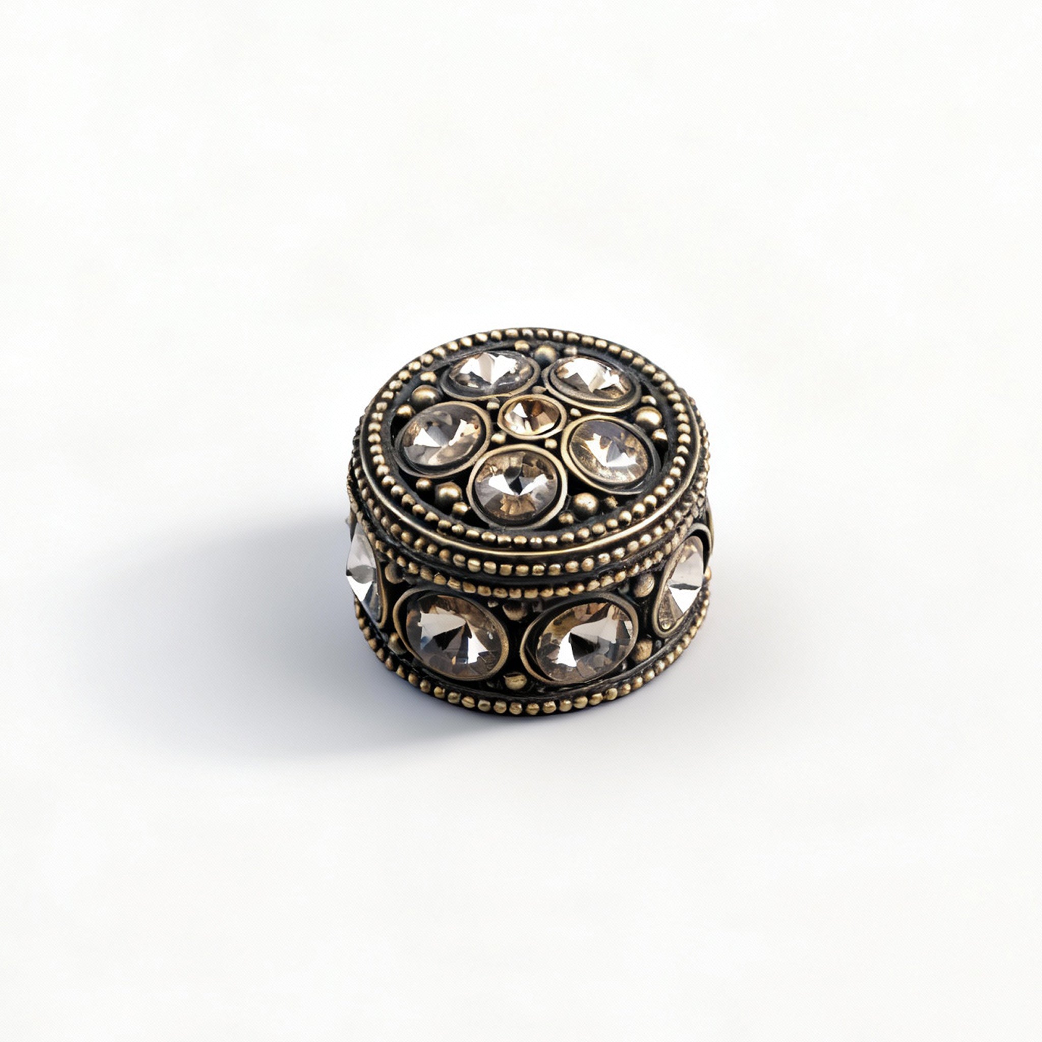 Welforth. Bronze Round Souvenir Box with Stones.