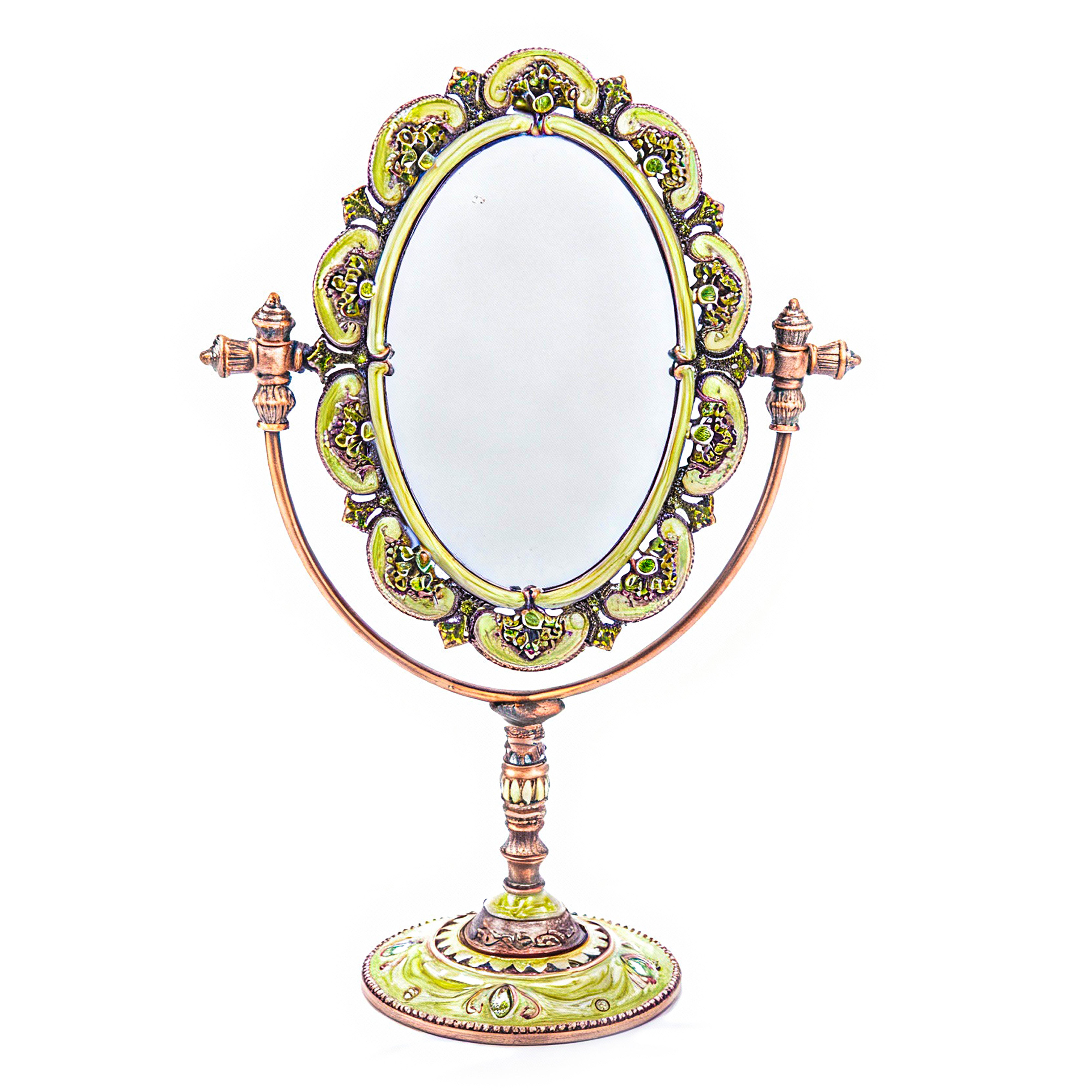 Welforth. Green Enamel Standing Mirror Studded with Rhinestones