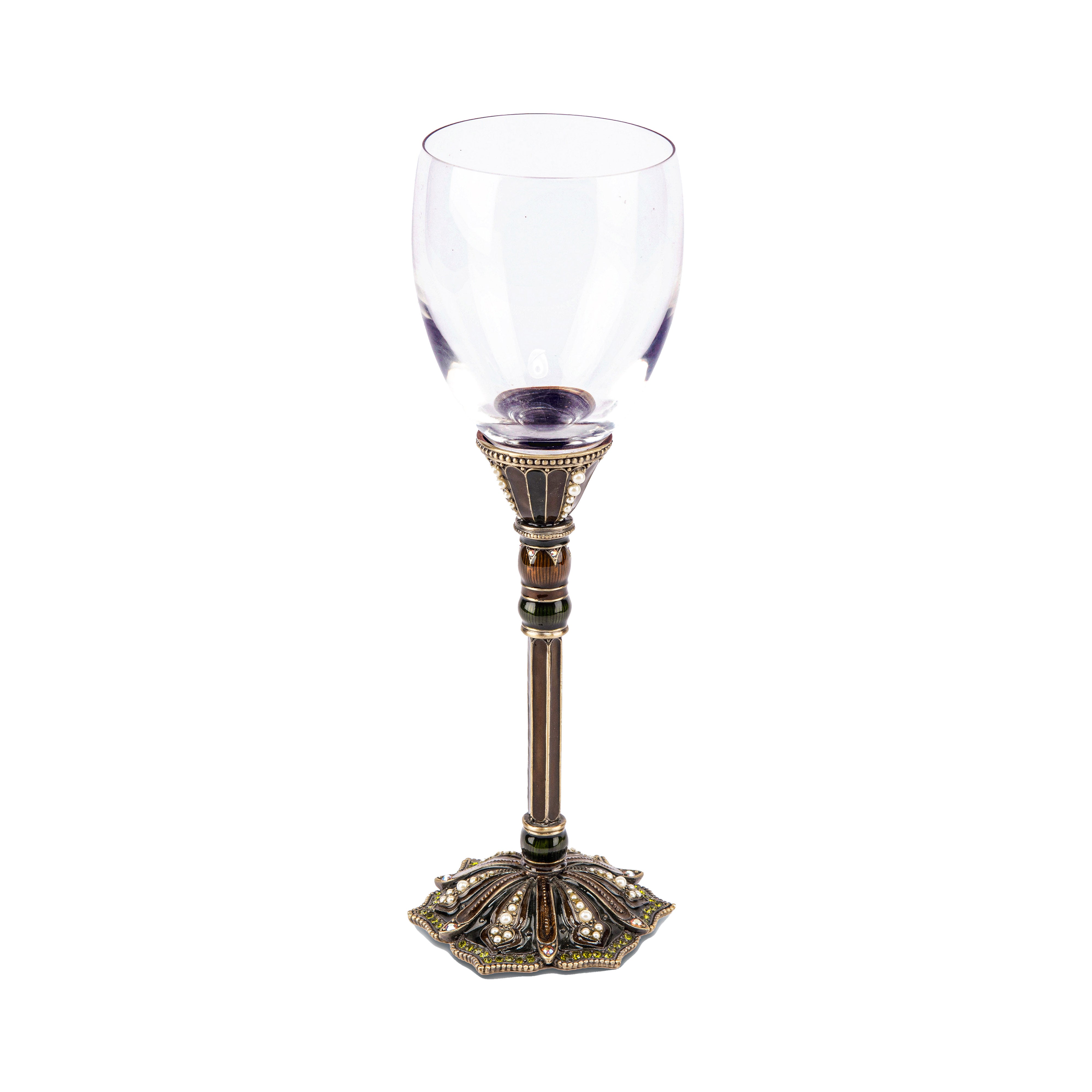 Tizo Design. Drinking Glass with Bronze Stem Studded with Crystals