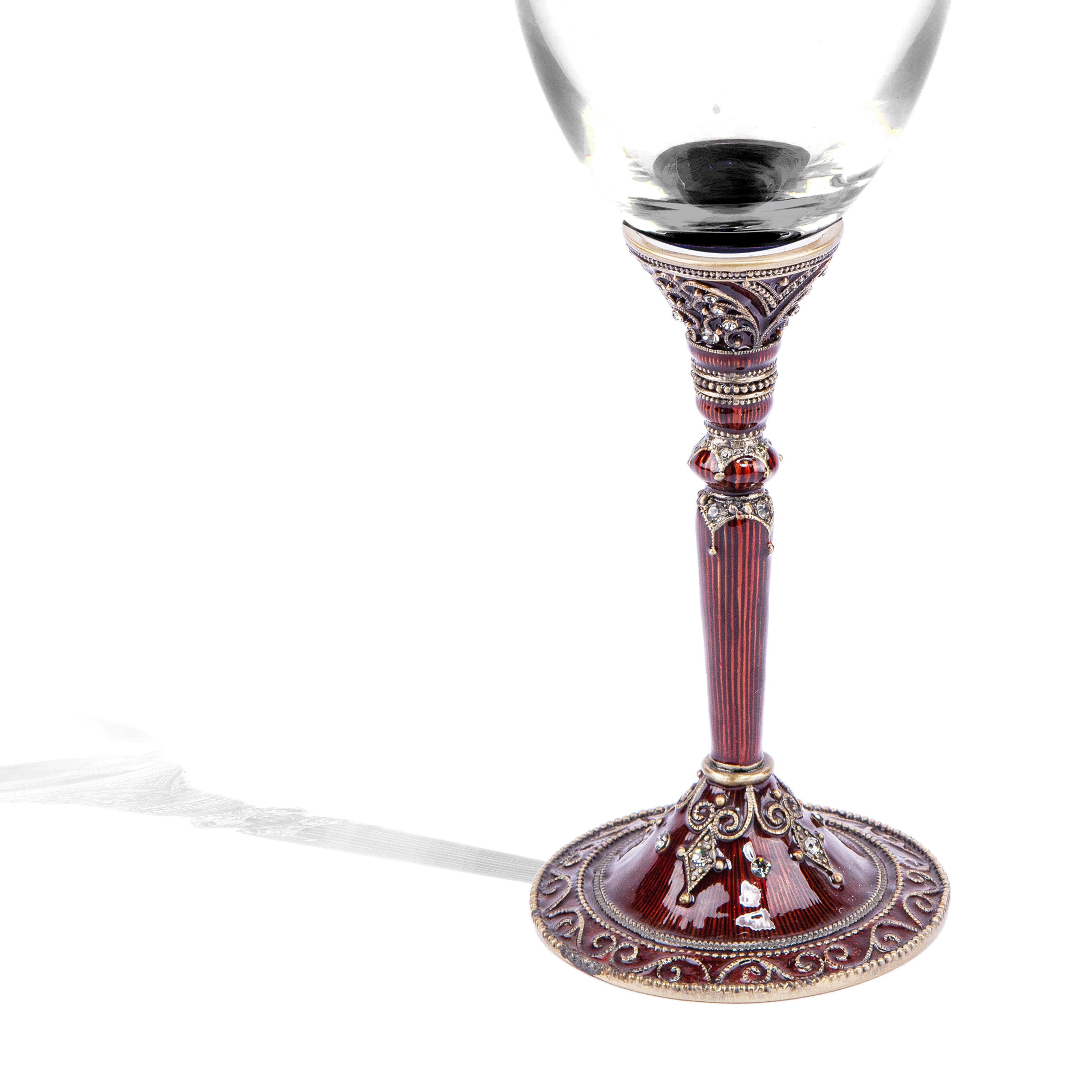 Tizo Design. Burgundy Flute Drinking Glass Studded with Crystals. Medium Size