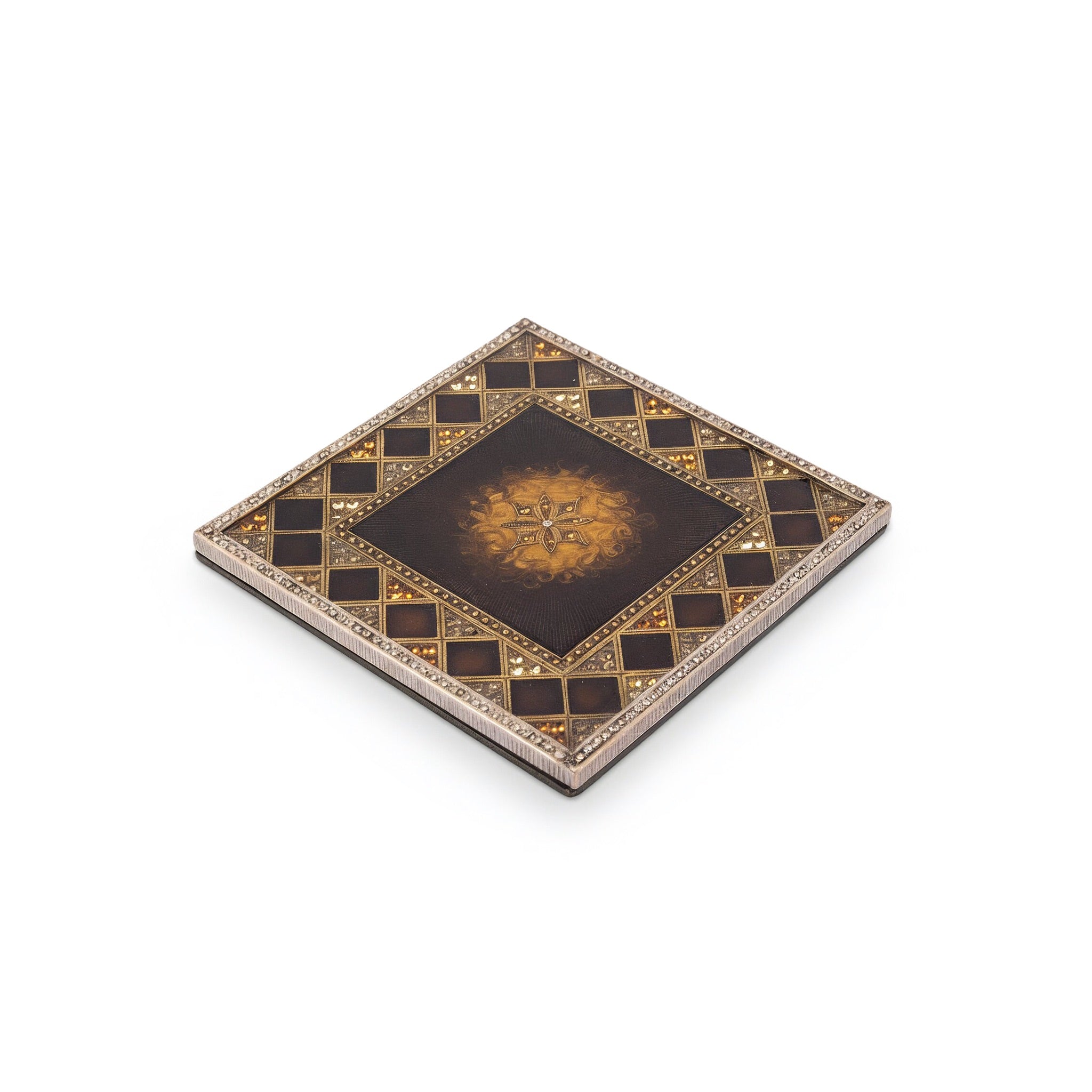 Tizo Design. Bronze & Brown Coaster Studded with Crystals. Small Size