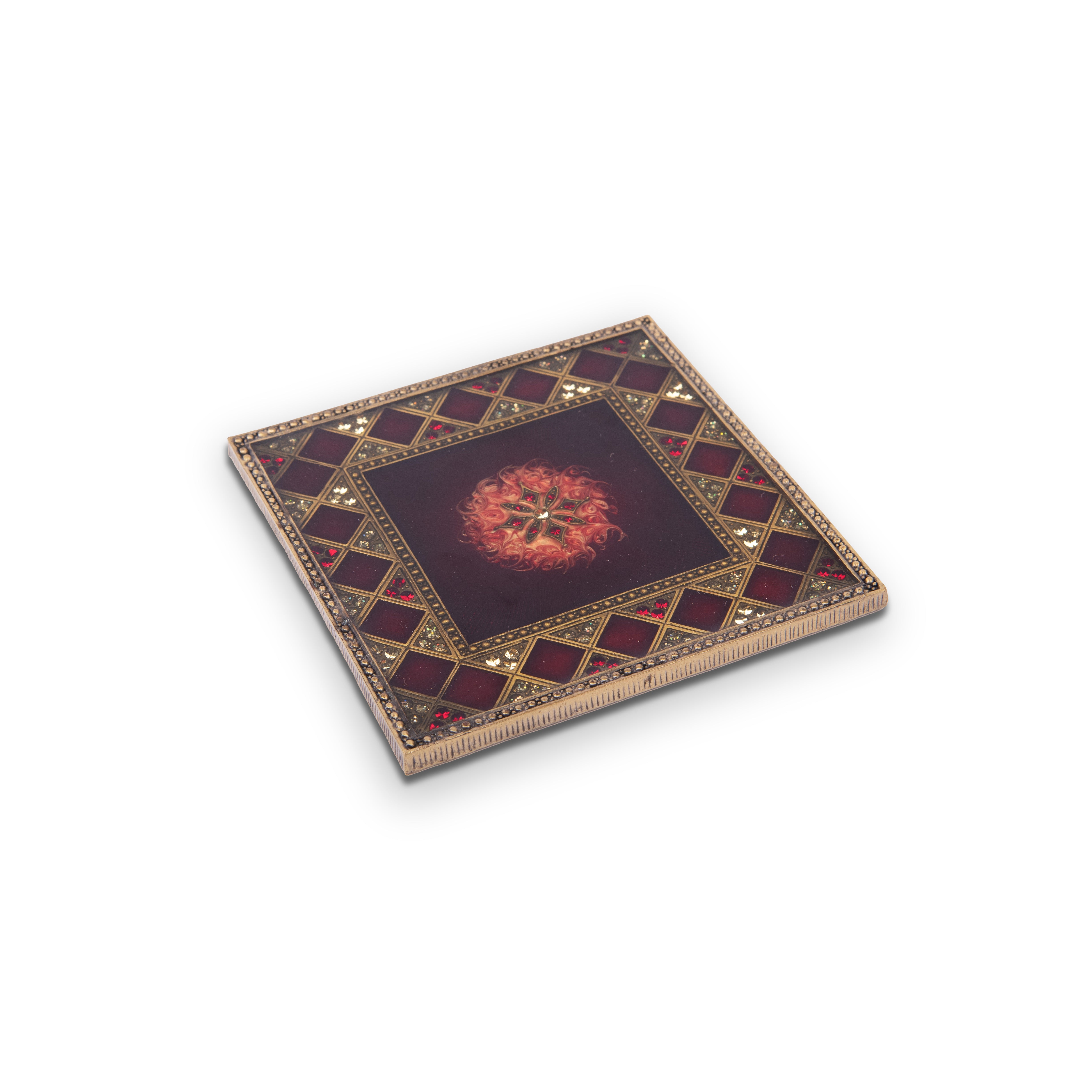 Tizo Design. Bronze & Burgundy Coaster Studded with Crystals. Small Size