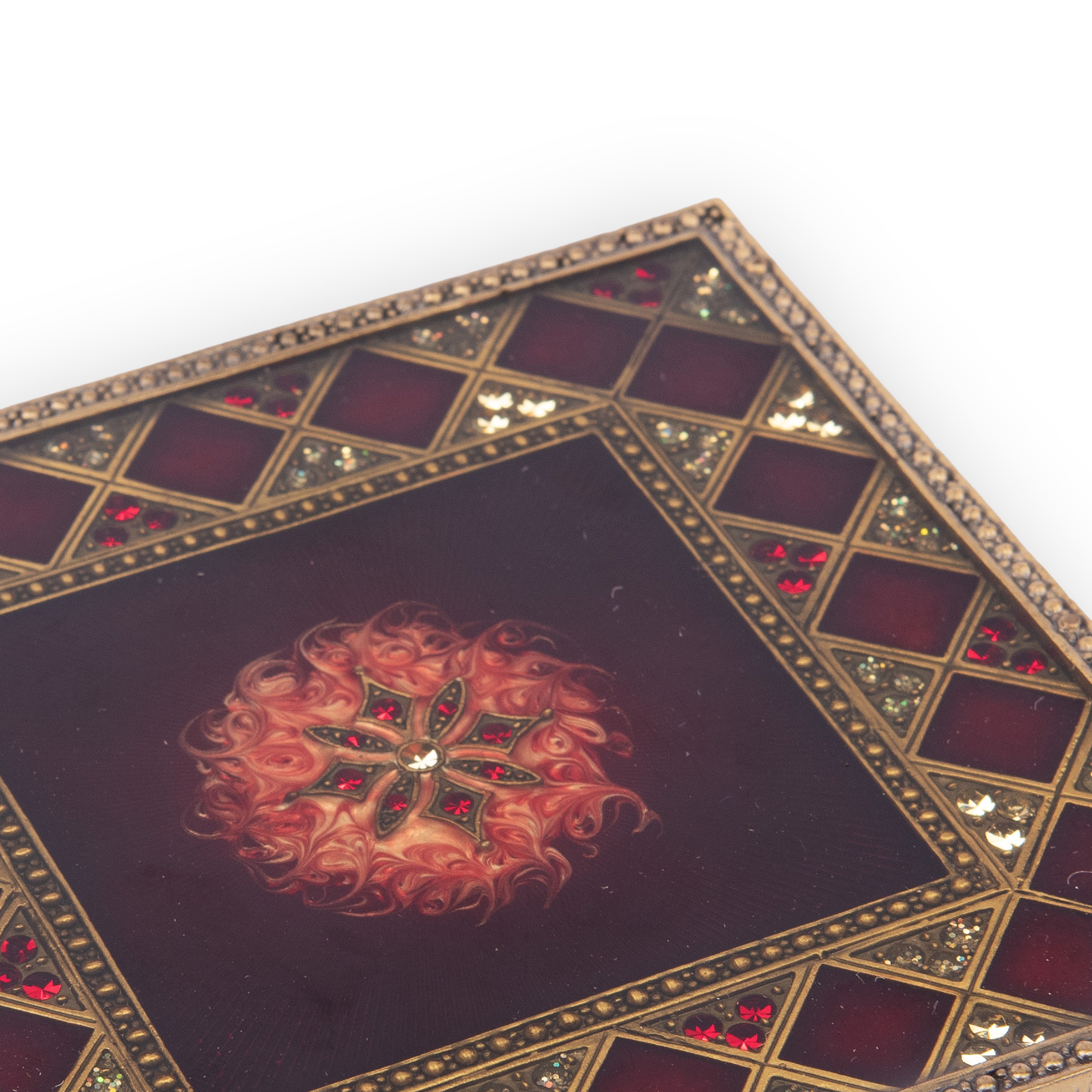 Tizo Design. Bronze & Burgundy Coaster Studded with Crystals. Small Size