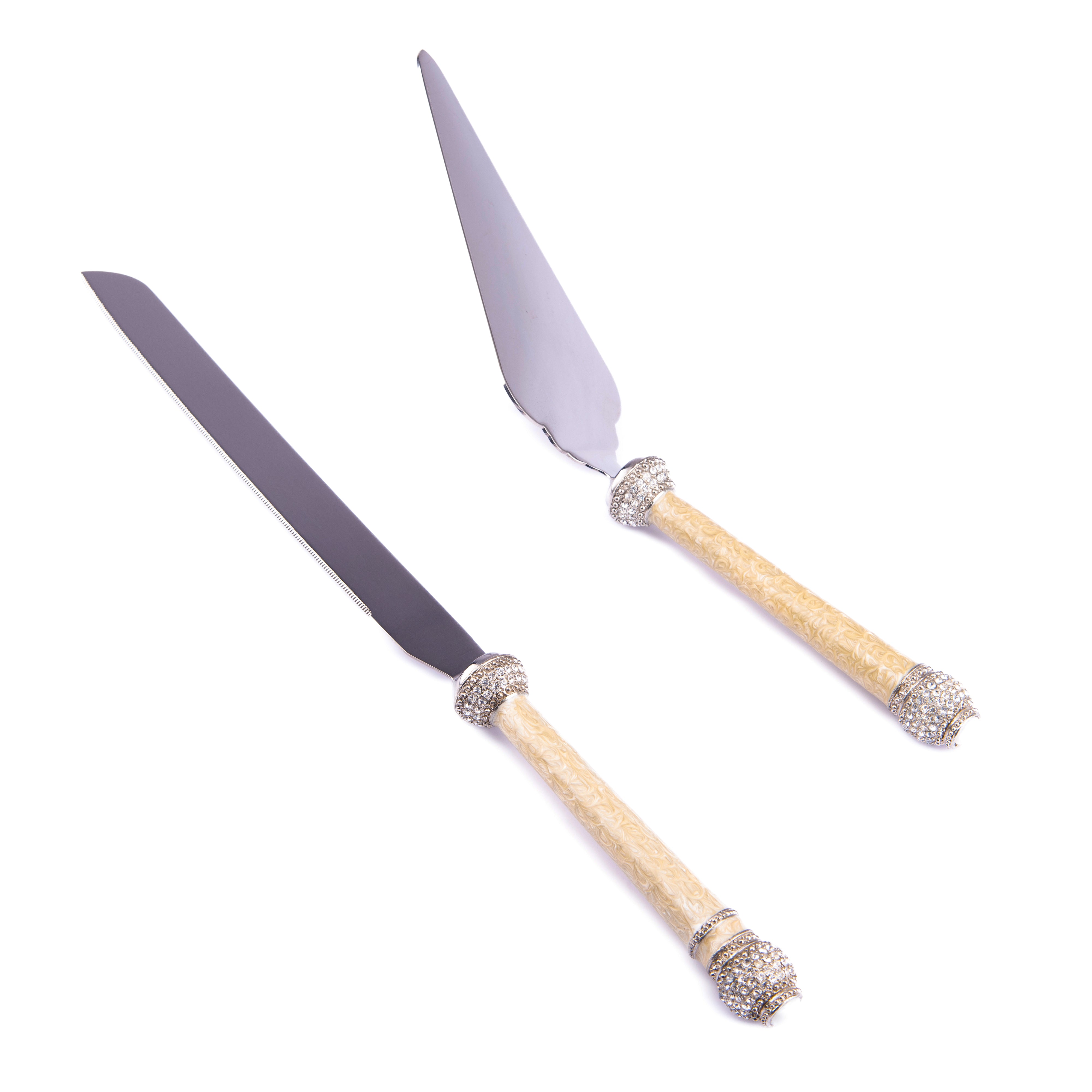 Tizo Design. Set of Cake Knife & Server Studded with Swarovski. Large Size