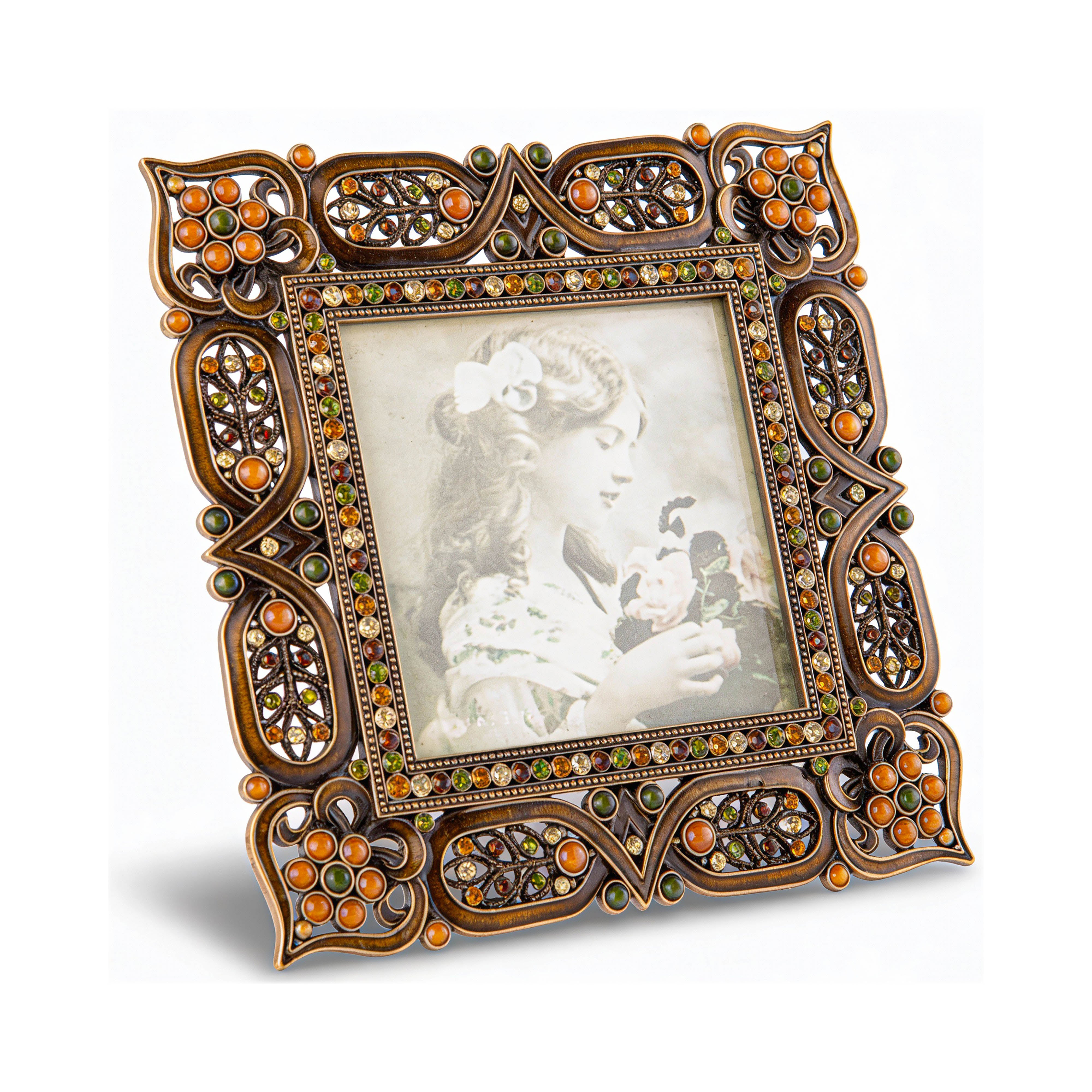 Tizo Design. Brown Enamel Photo Frame Studded with Crystals