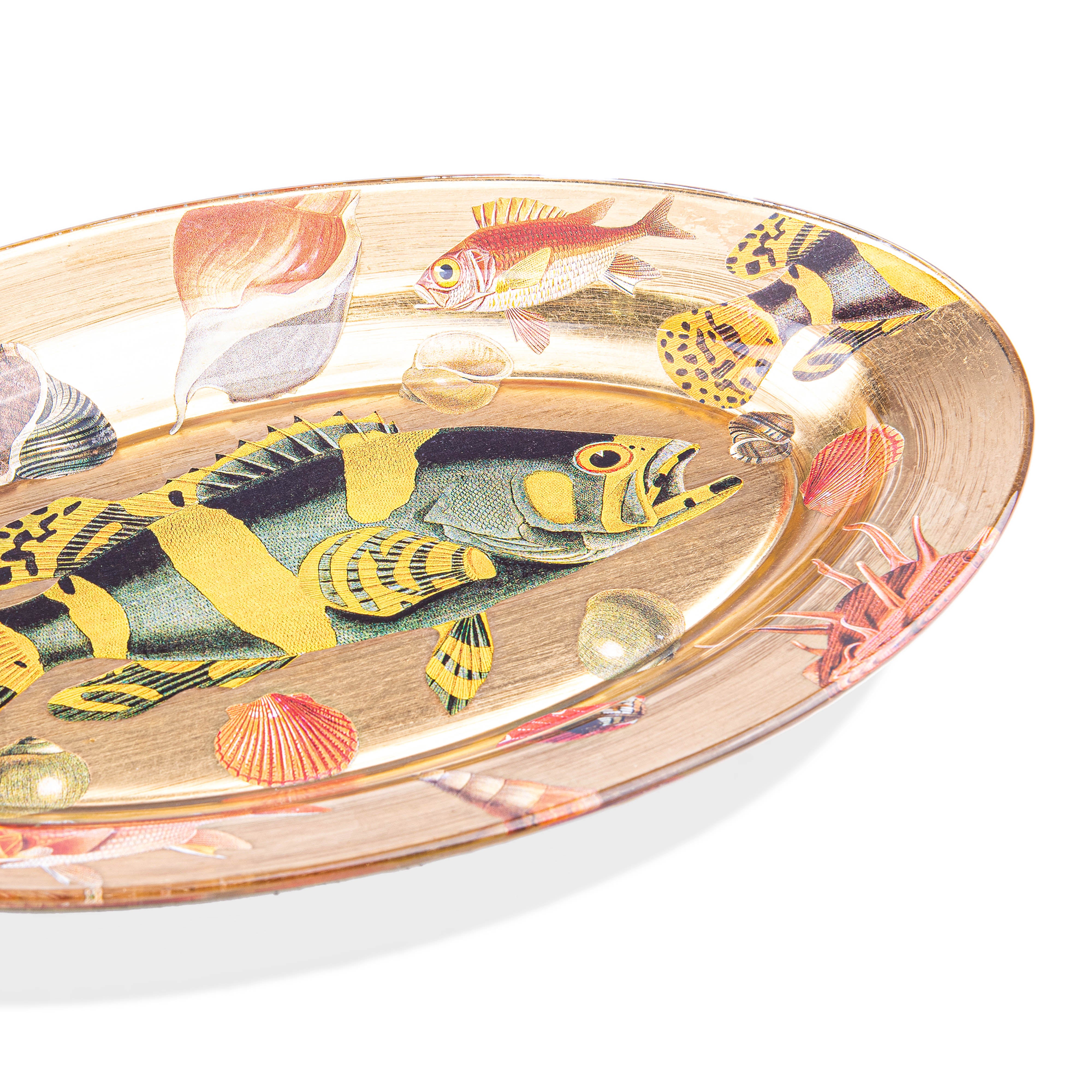 Scott Potter. Gilded Decorative Plate Designed with Fish. Large Size