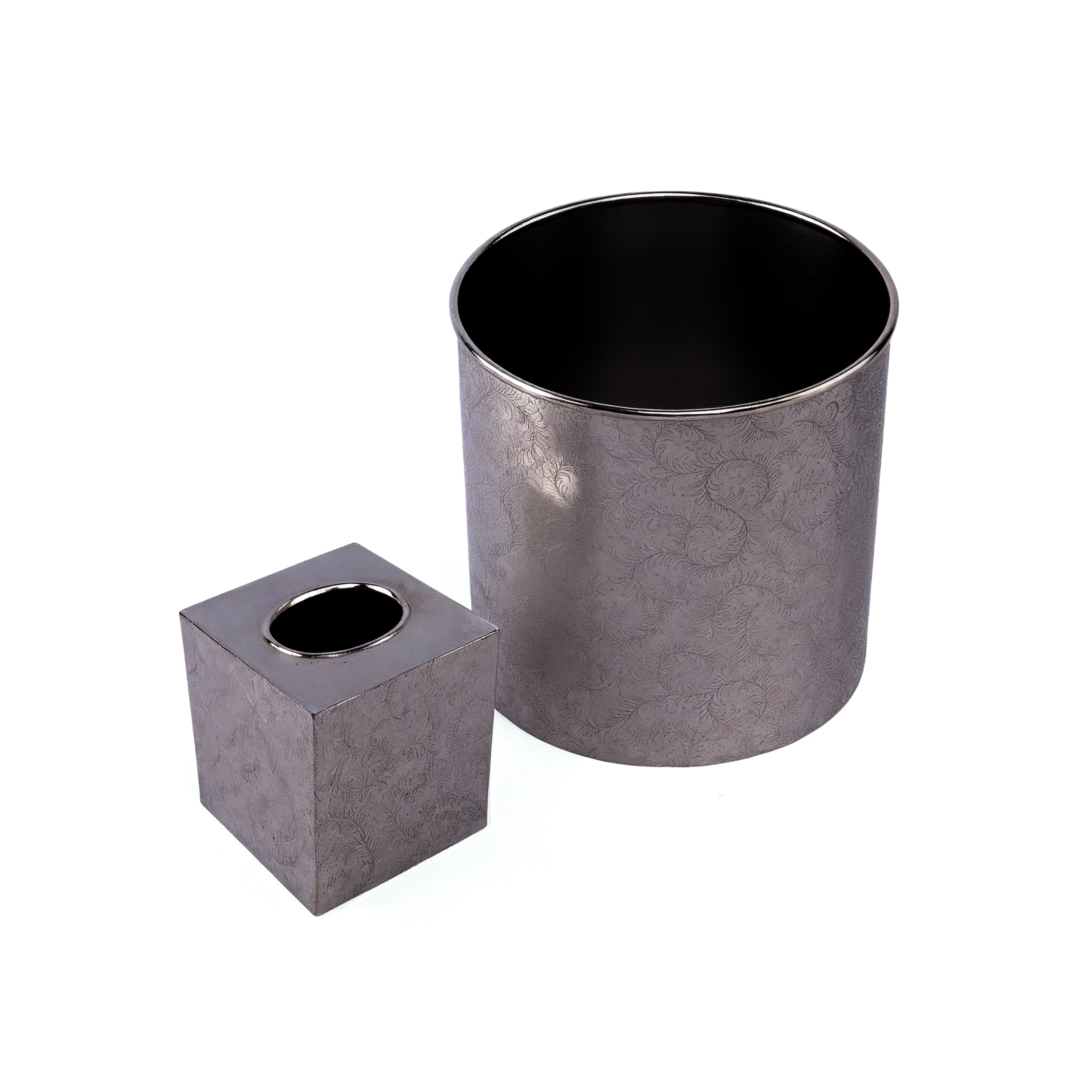 Paradigm Trends. Set of Silver Tissue Box & Wastebasket.