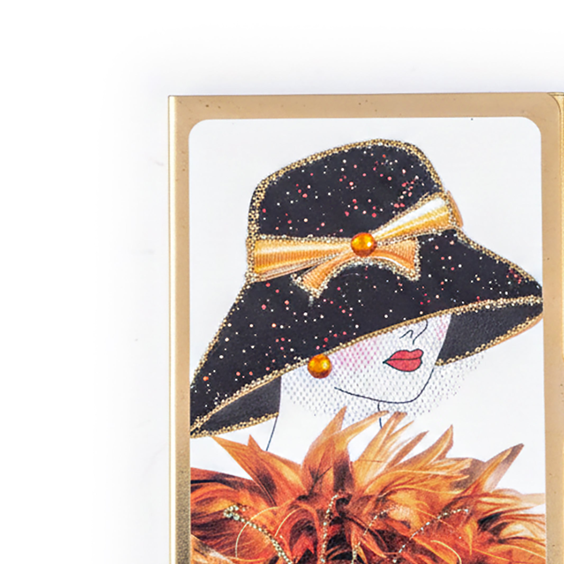 Spring Street Design. Gold Plated Card Holder & Calculator Studded Featuring a Classy Lady