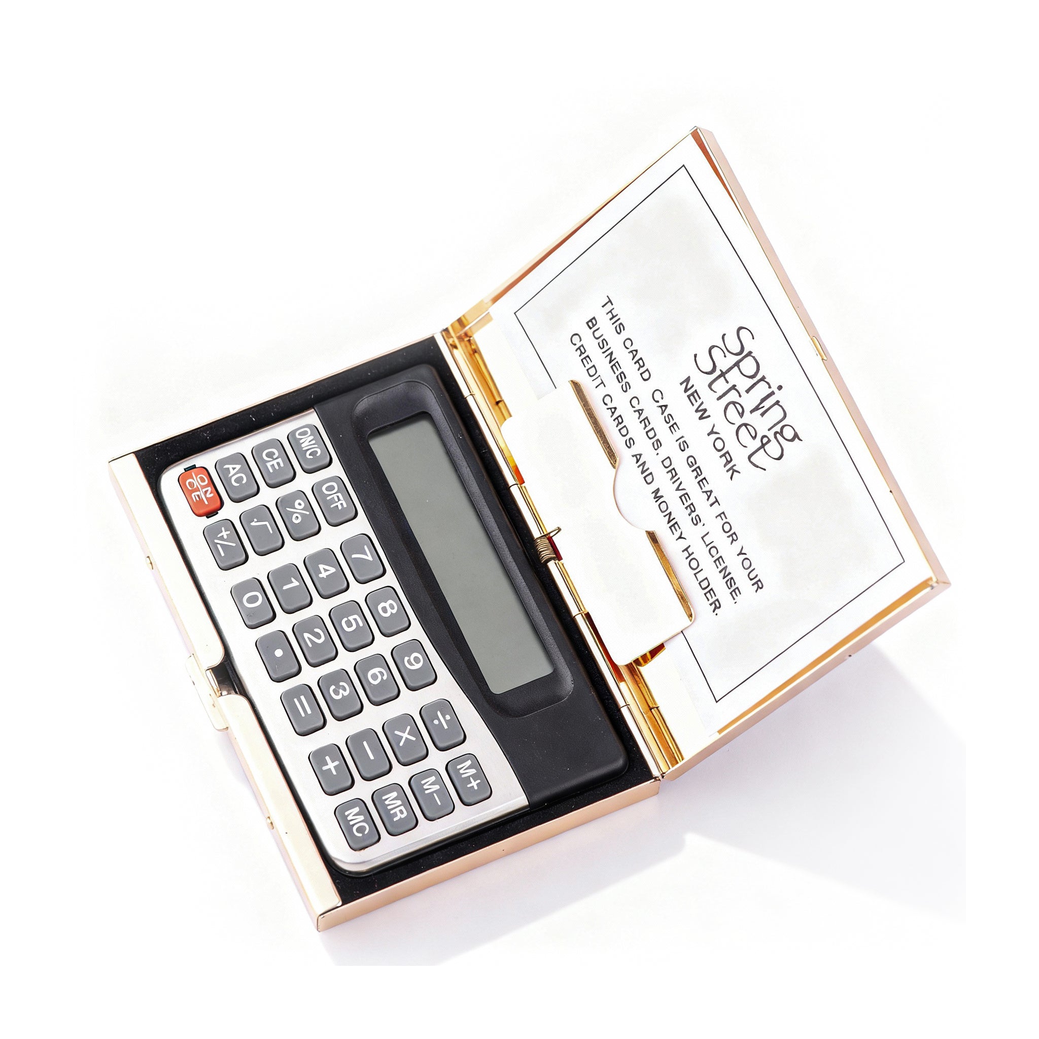 Spring Street Design. Gold Plated Card Holder & Calculator Studded Featuring a Classy Lady
