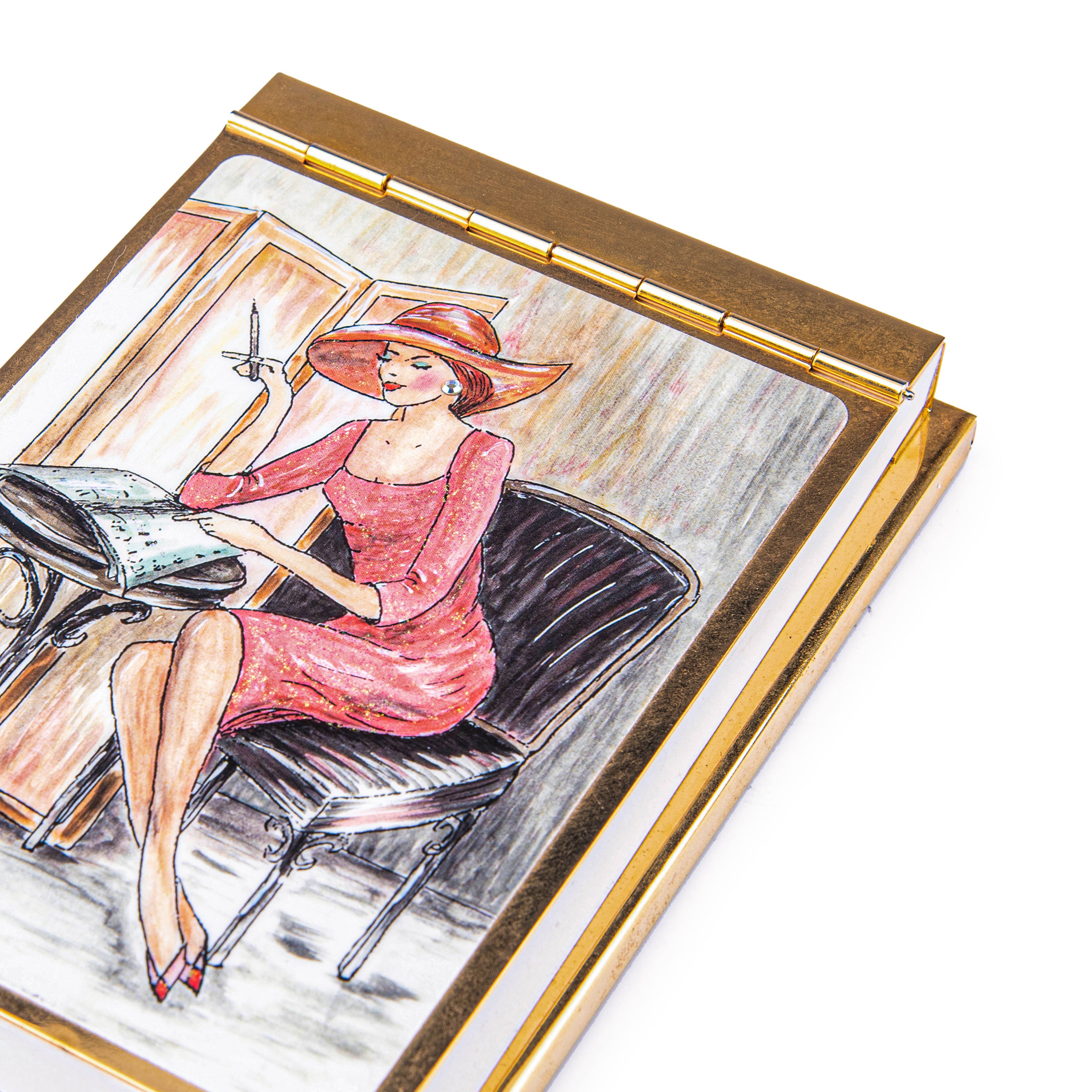 Personalized Expressions. Golden Memo Pad Featuring a Sitting Lady